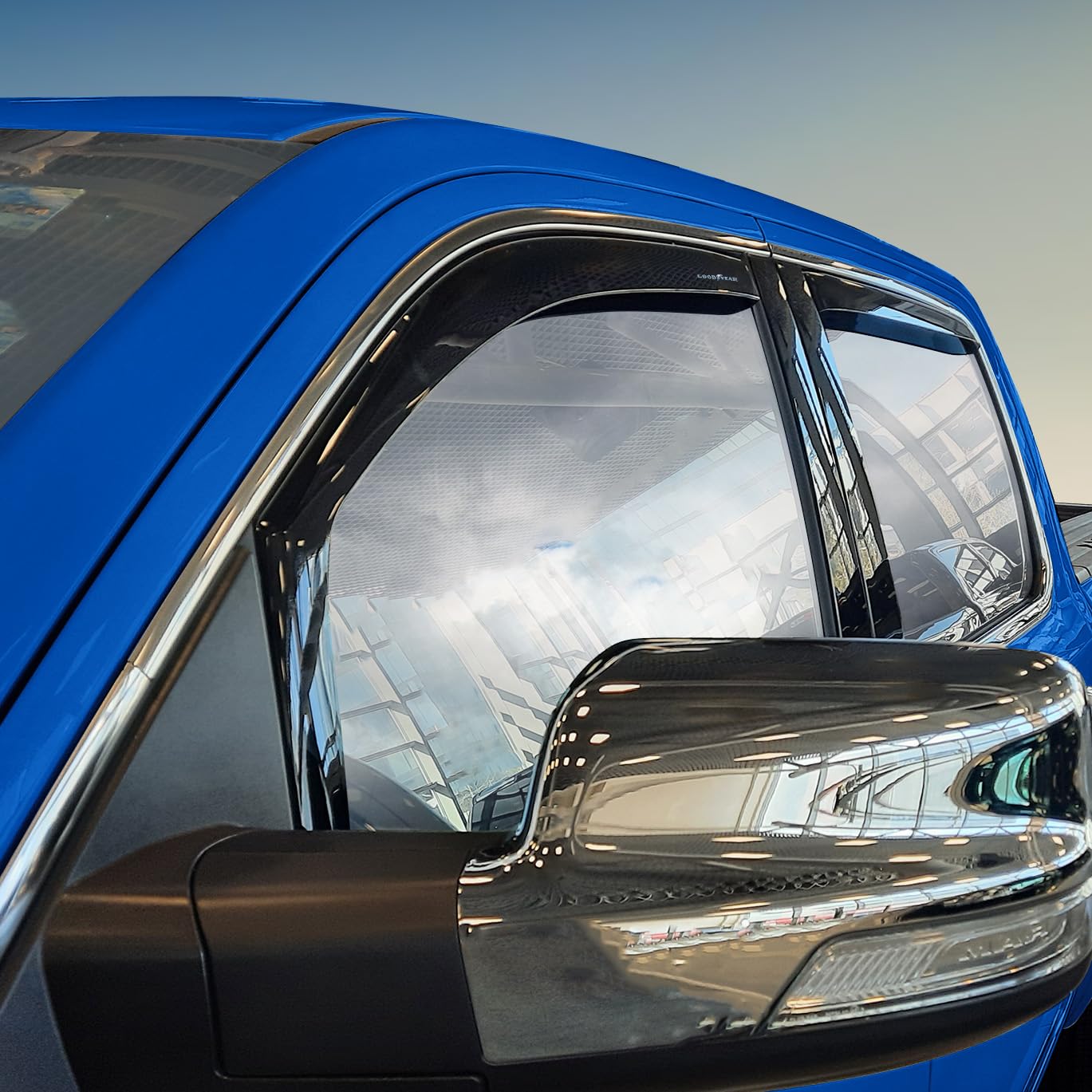 Goodyear Shatterproof In-Channel Window Deflectors for 2019-2023 Dodge RAM 1500 Crew Cab, Premium Smoke, 4 pcs