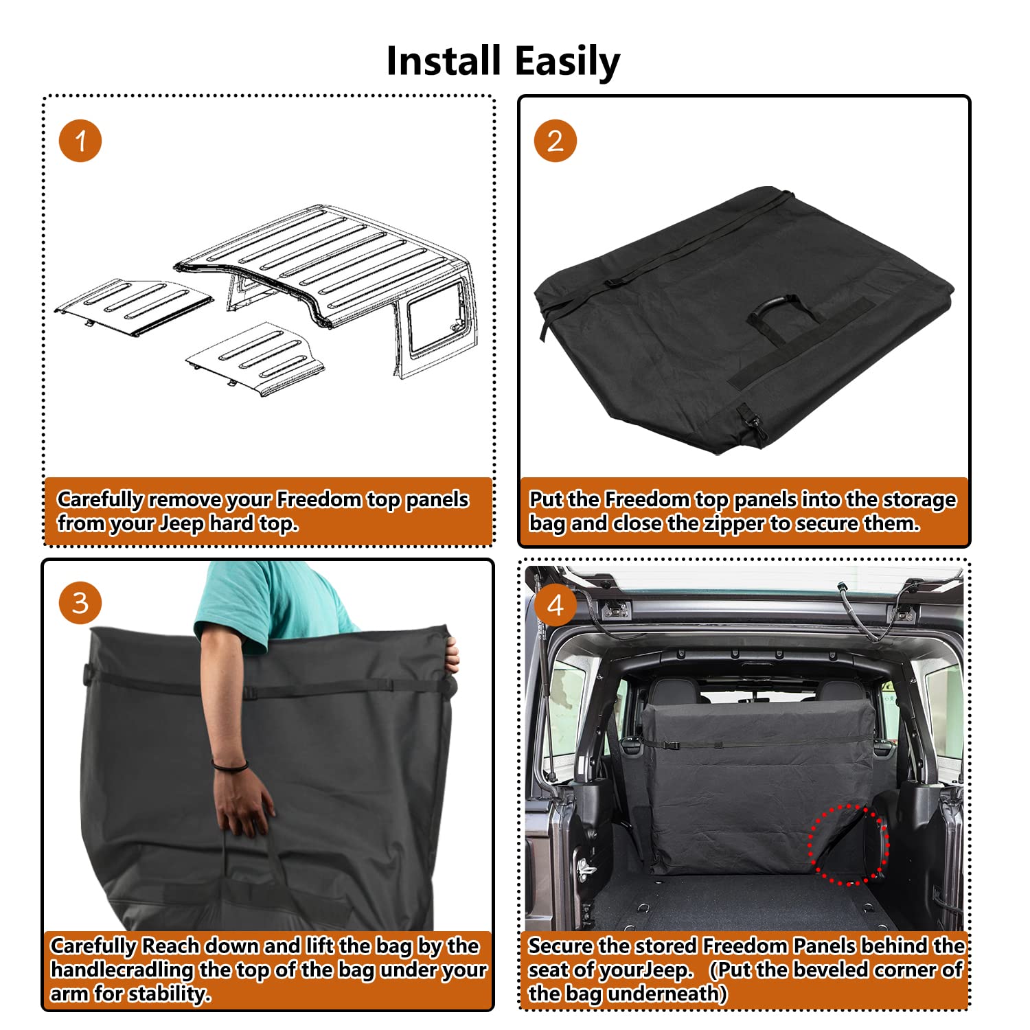 Opall Hard Top Freedom Top Panels Storage Bag, Large, Black, Vinyl, Upgrade Version for 2007-2024 Jeep Wrangler & Gladiator
