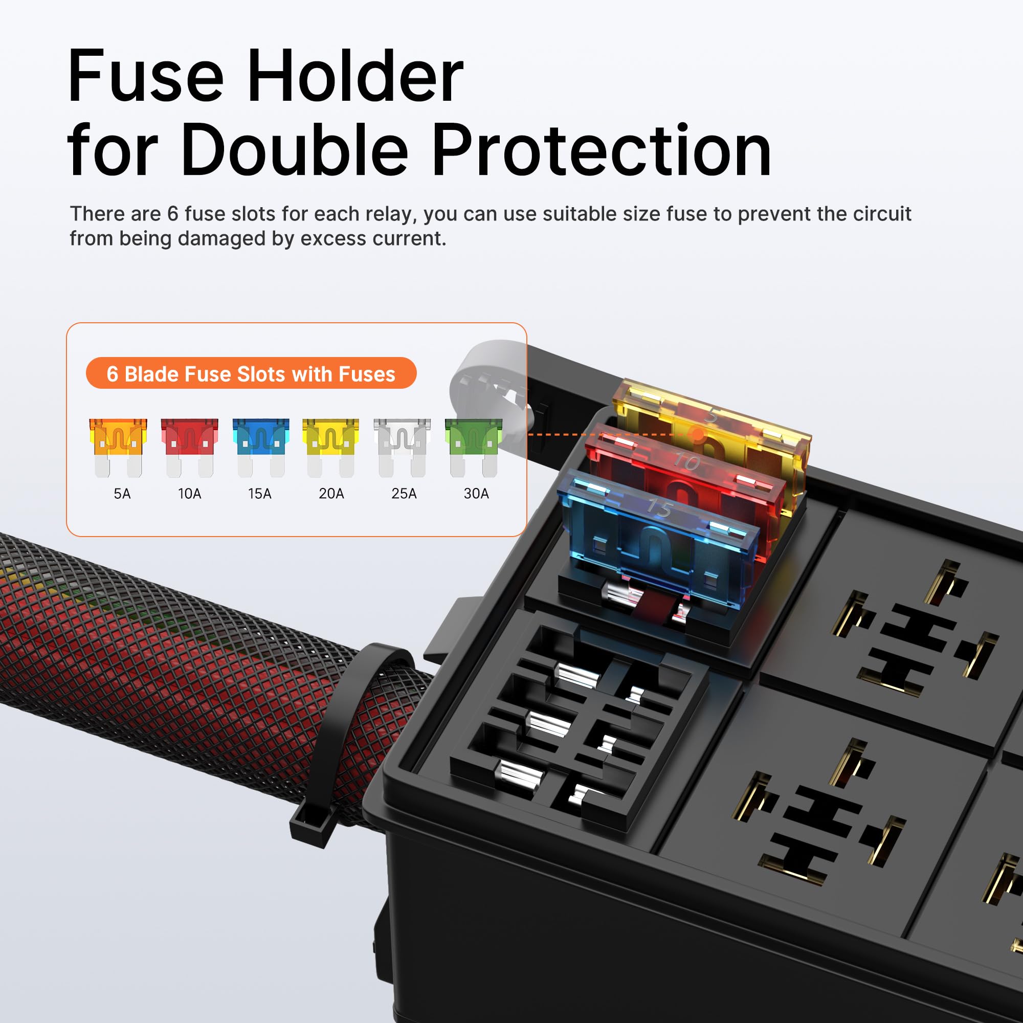 DAIERTEK 12V Relay Box 6 Way, Waterproof Pre-Wired Relay Panel, Model RB-R6F6-W2, for Automotive & Marine Use