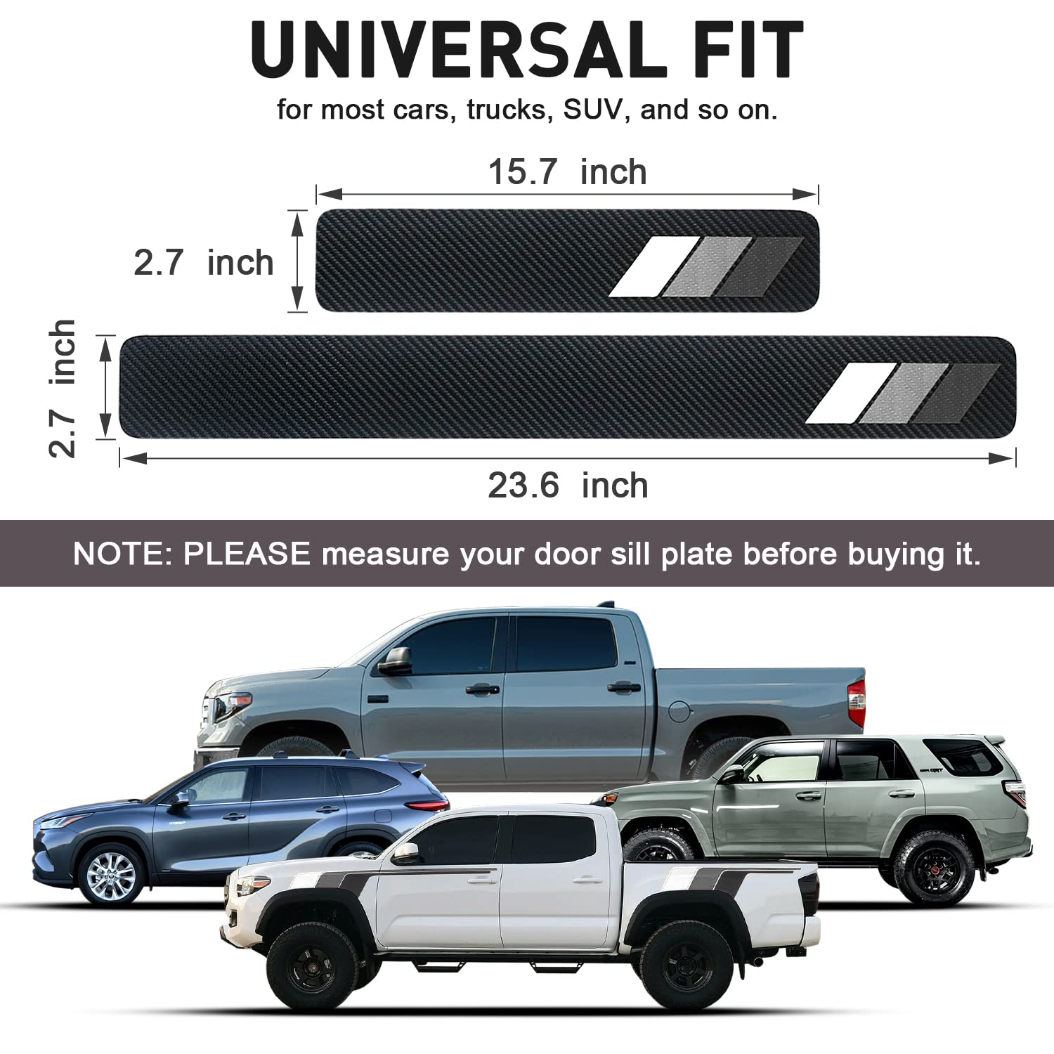 Mochent Tricolor Door Sill Protectors For Toyota Tacoma Trd 4Runner Tundra Rav4 Highlander Accessories, Carbon Fiber Door Sill P