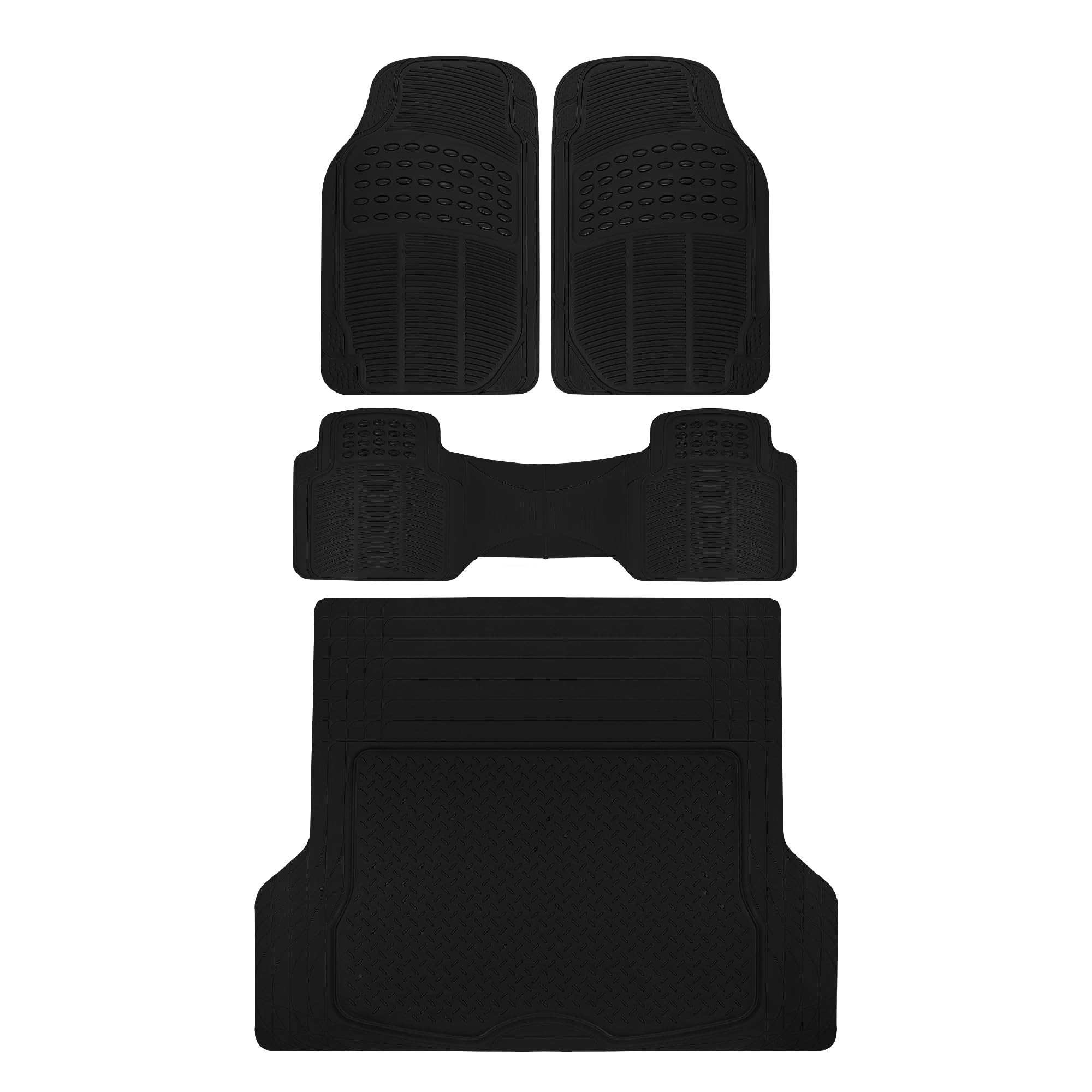 Bdk Proliner All Weather Rubber Auto Floor Mats And Trunk Cargo Liner - Front & Rear Heavy Duty Set Fit For Car Suv Van And Truc
