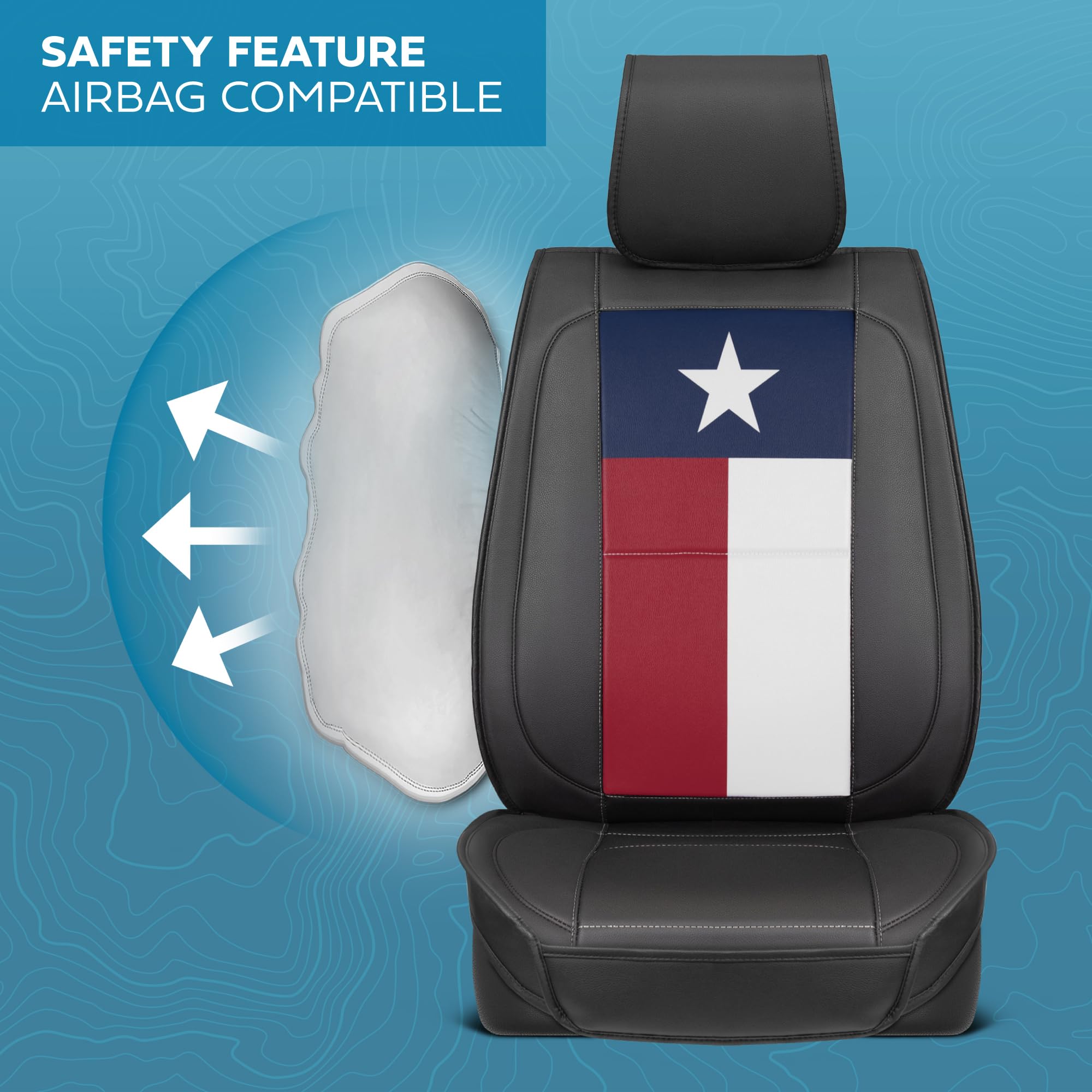 MotorBox Napa Leather Seat Covers for Truck, Car & SUV - Texas Flag Edition, Compatible with Heated Seats, Red/White/Blue/Black