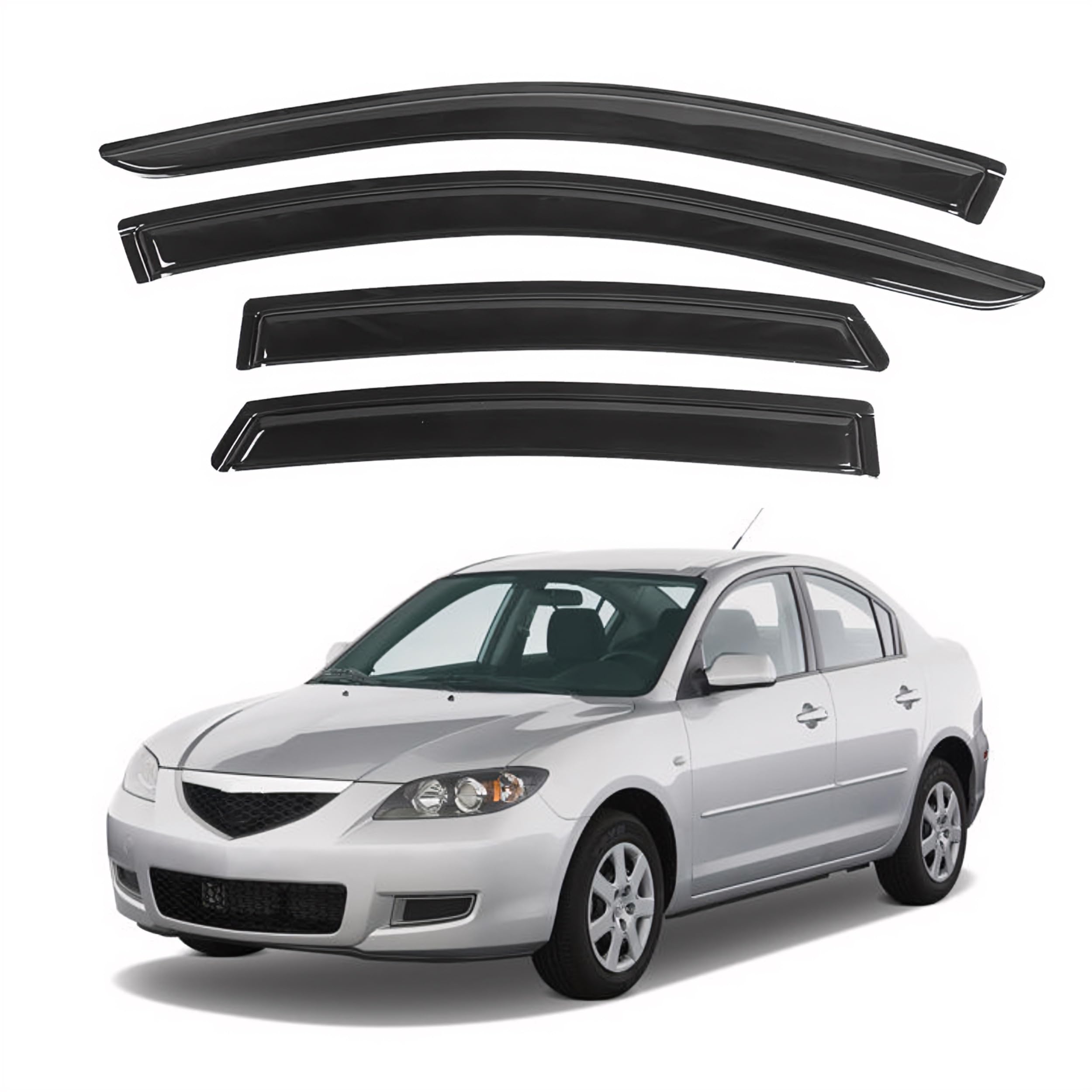 Ig Window Visor For Mazda 3 Sedan 2004-2009, Rain Guard Tape-On Extra Durable Sun Wind Side Vent Window Deflector Mugen Style, 2