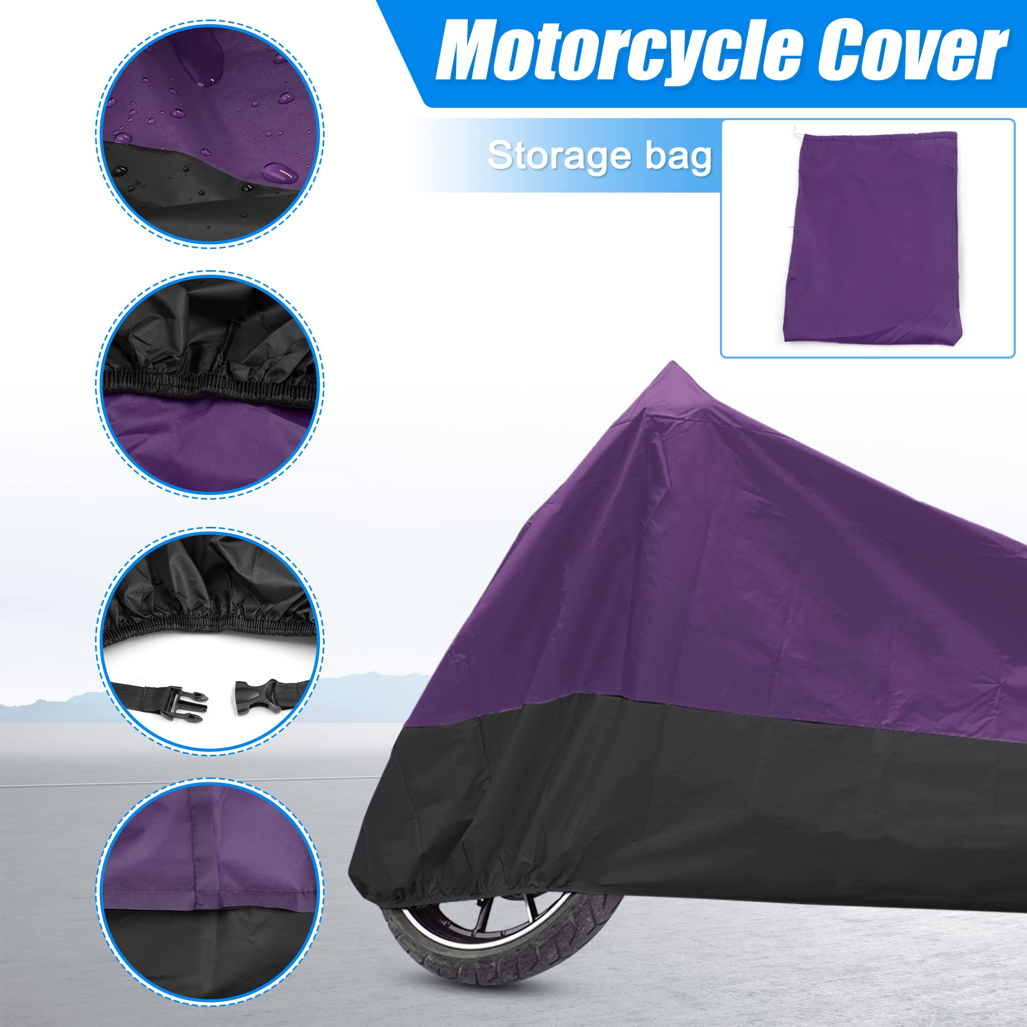 Uxcell Motorcycle Cover Bike All Season Waterproof Dustproof Protective Outdoor Motorbike Rain Cover 190T L Purple Black For Kaw