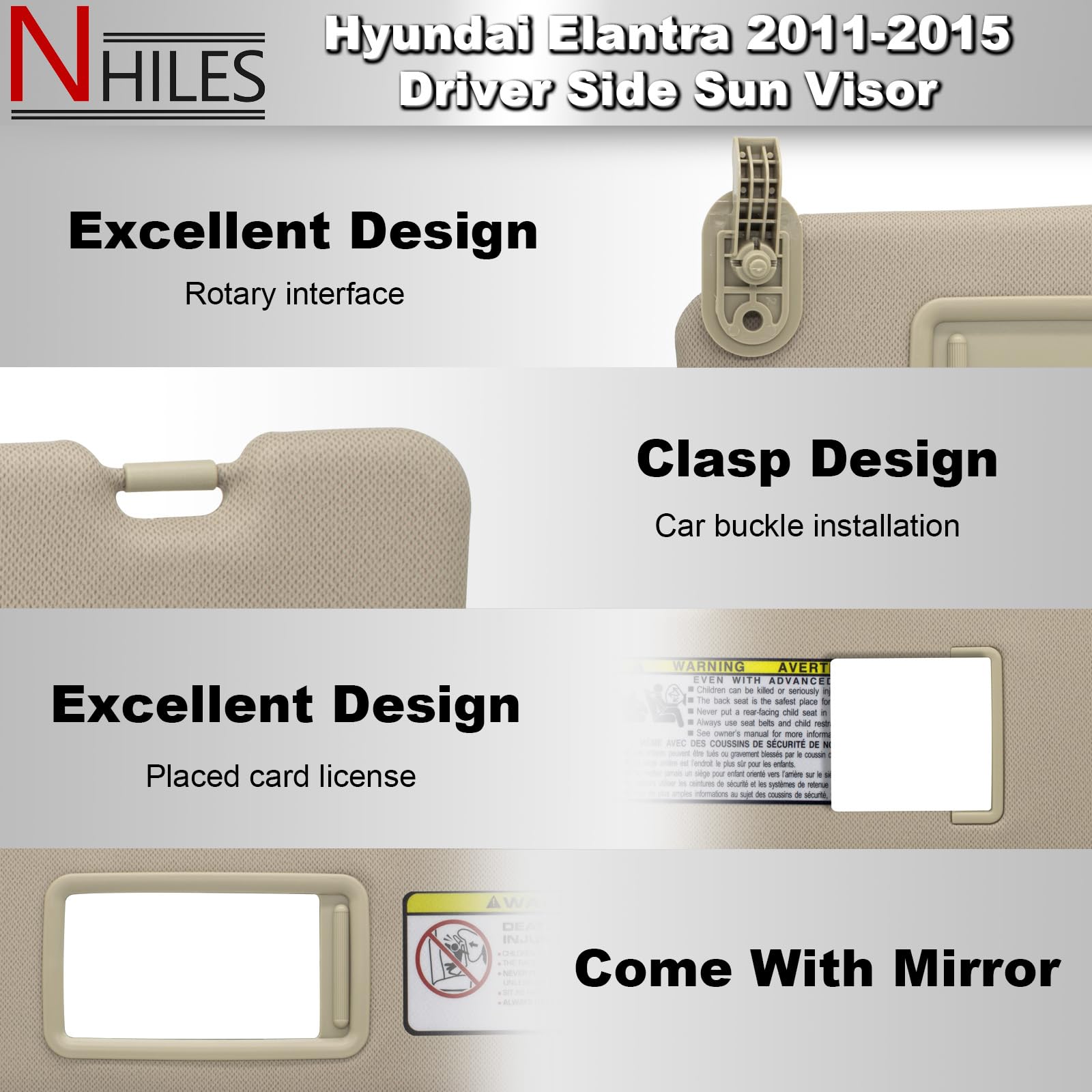 Nhiles Left Driver & Right Passenger Side Sun Visor Replacement Compatible With Hyundai Elantra 2011 2012 2013 2014 2015 Replace