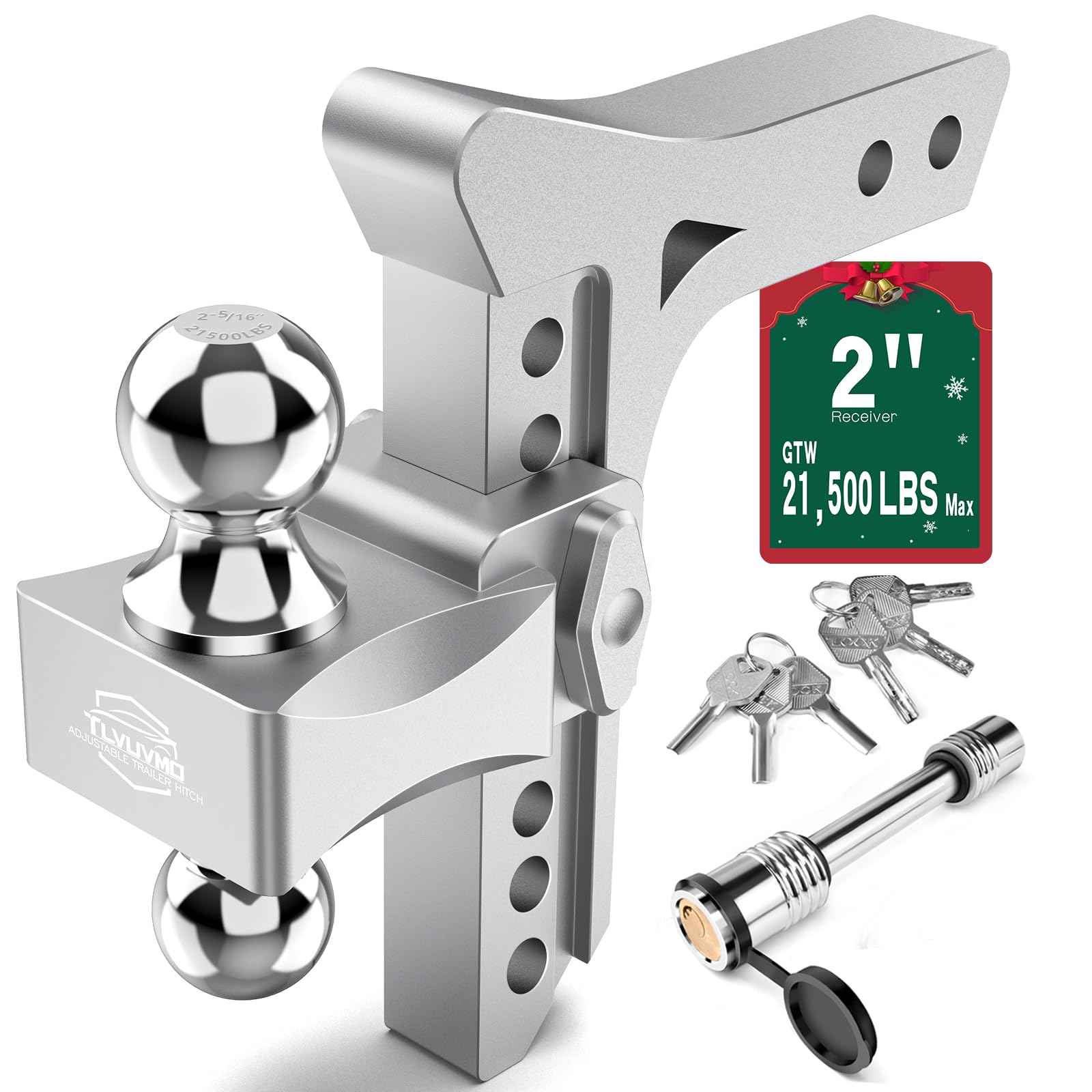 Tlvuvmo Drop Hitch -8 Inch Adjustable Trailer Hitch (Fits 2-Inch Receiver), 21,500 LBS GTW Heavy Duty Truck Hitch, Aluminum Tow 