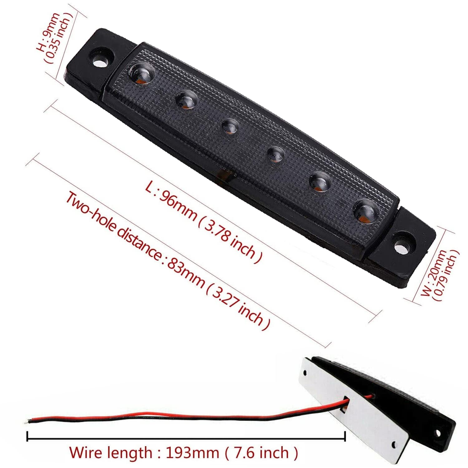 10Pack 12V Smoked Red Led Trailer Marker Lights 3.8 '' Side Marker Clearance Light Bar Front Rear Signal Indicator Light Strip W