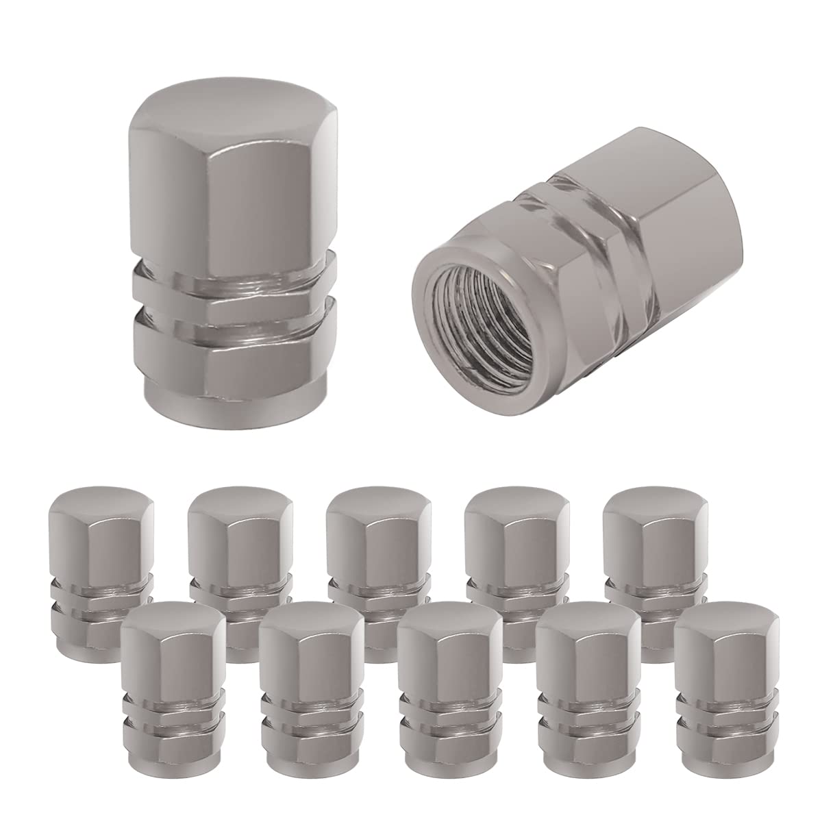12 Pcs Car Tire Valve Stem Caps, Airtight Caps/Covers, Universal For Cars, Bicycles, Motorcycles, Suvs, Car Accessories For Men Women (Gray)