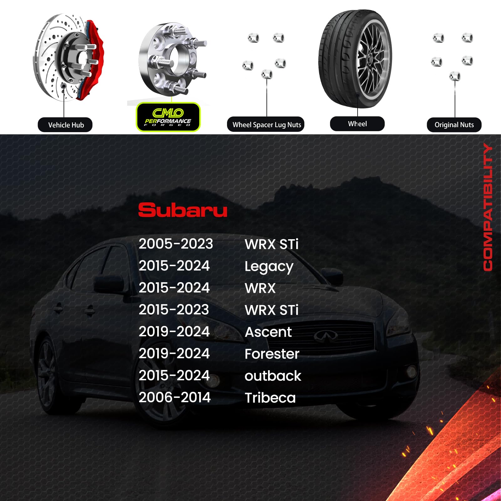 15mm Hubcentric Wheel Spacers 5x114.3 Compatible For Subaru WRX STI 2013-2022, Outback and Legacy 2015-2022, WRX 2015-2022, Fore