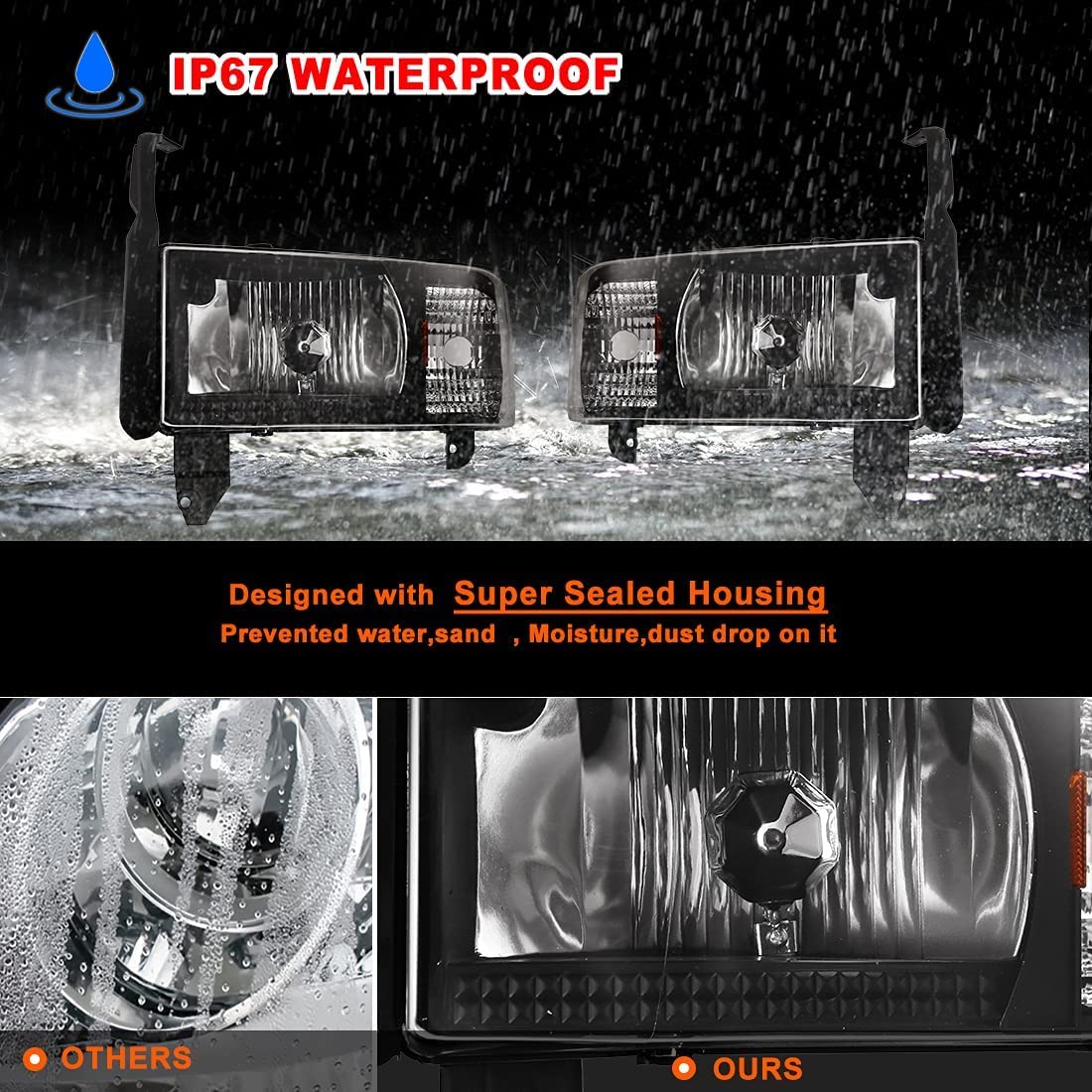 Nixon Offroad Projector Headlights for 1994-2001 Dodge Ram 1500/2500/3500, High Low Beam, Clear Lens, Model 10-0292-