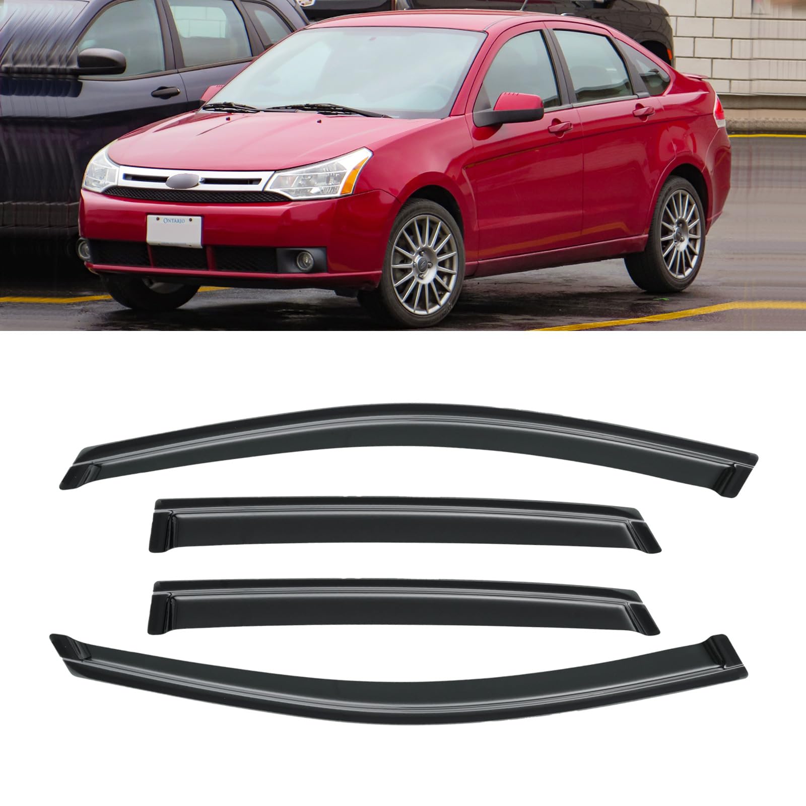 Window Visor For 2008-2011 Ford Focus Sedan(Not Fit Hatchback), Out-Channel Rain Guards Shields Vent Deflector Shade Wind Dark S