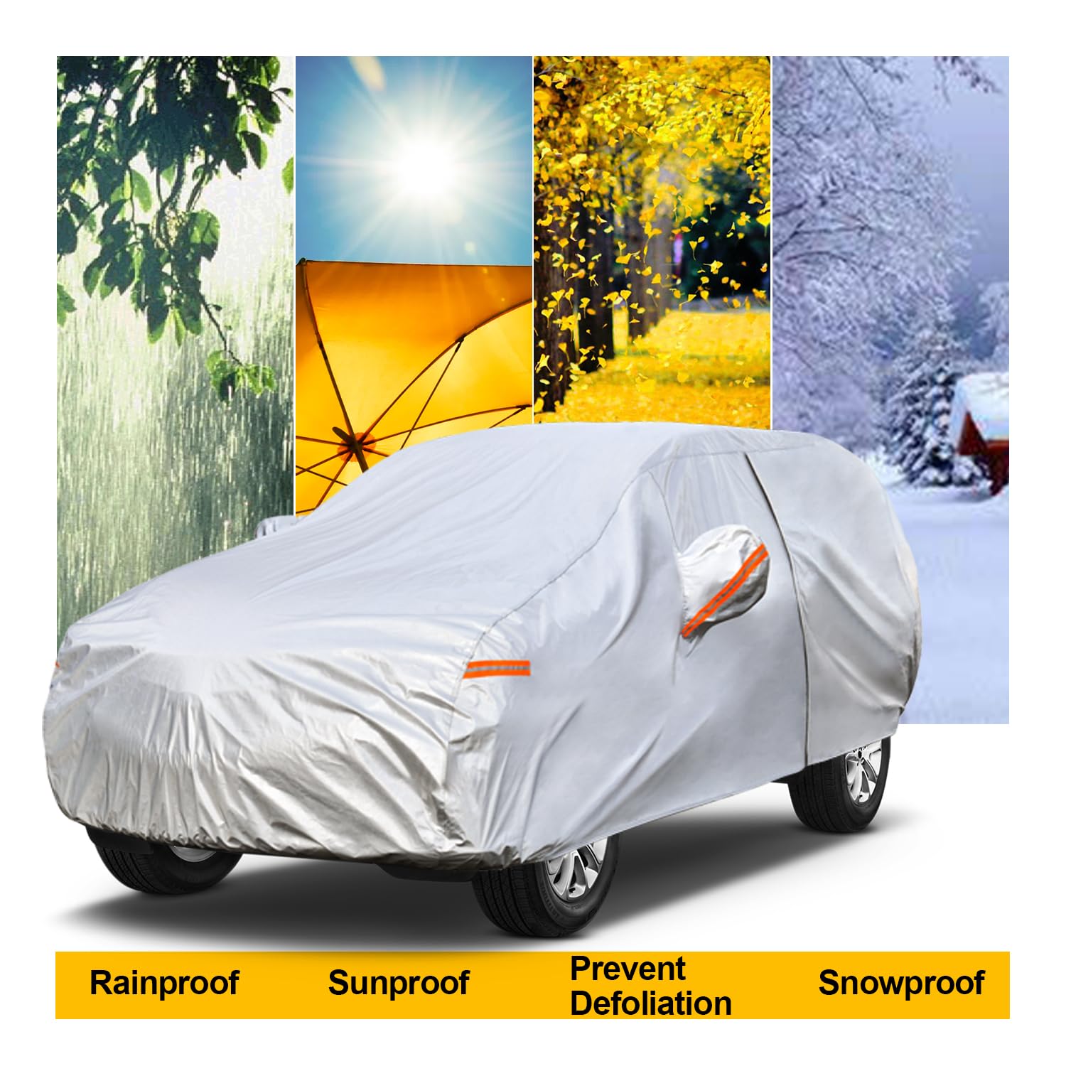 Kayme SUV Car Cover Waterproof All Weather, Silver, Fits 180-190 Inch, Model CC-DL-YL, with Lock and Zipper for Outdoor Protection