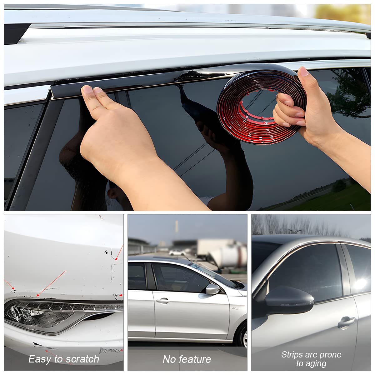 Car Interior Trim Strips, 16.5Ft/5M Chrome Strips For Cars, Side Body Chrome Trim Strip, Automotive Chrome Trim Molding For Car, Truck, Rv, Door Window Scratch-Proof (8Mm, Black)