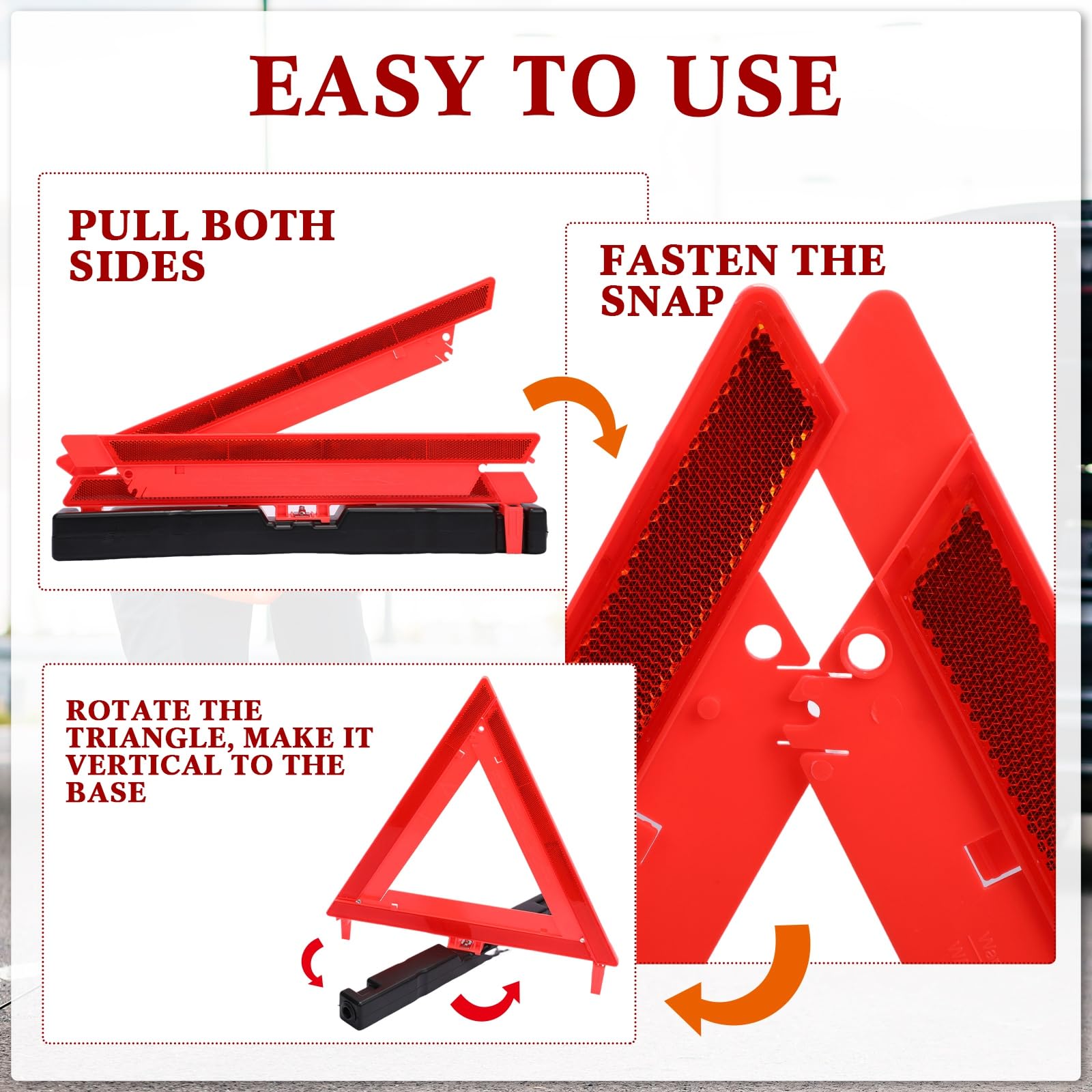 Kanayu Warning Triangle Dot Approved Foldable Emergency Safety Warning Triangles Reflective Road Safety Triangle With Carrying Case Heavy Base Roadside Safety Warning Sign For Car Truck (24 Pcs)