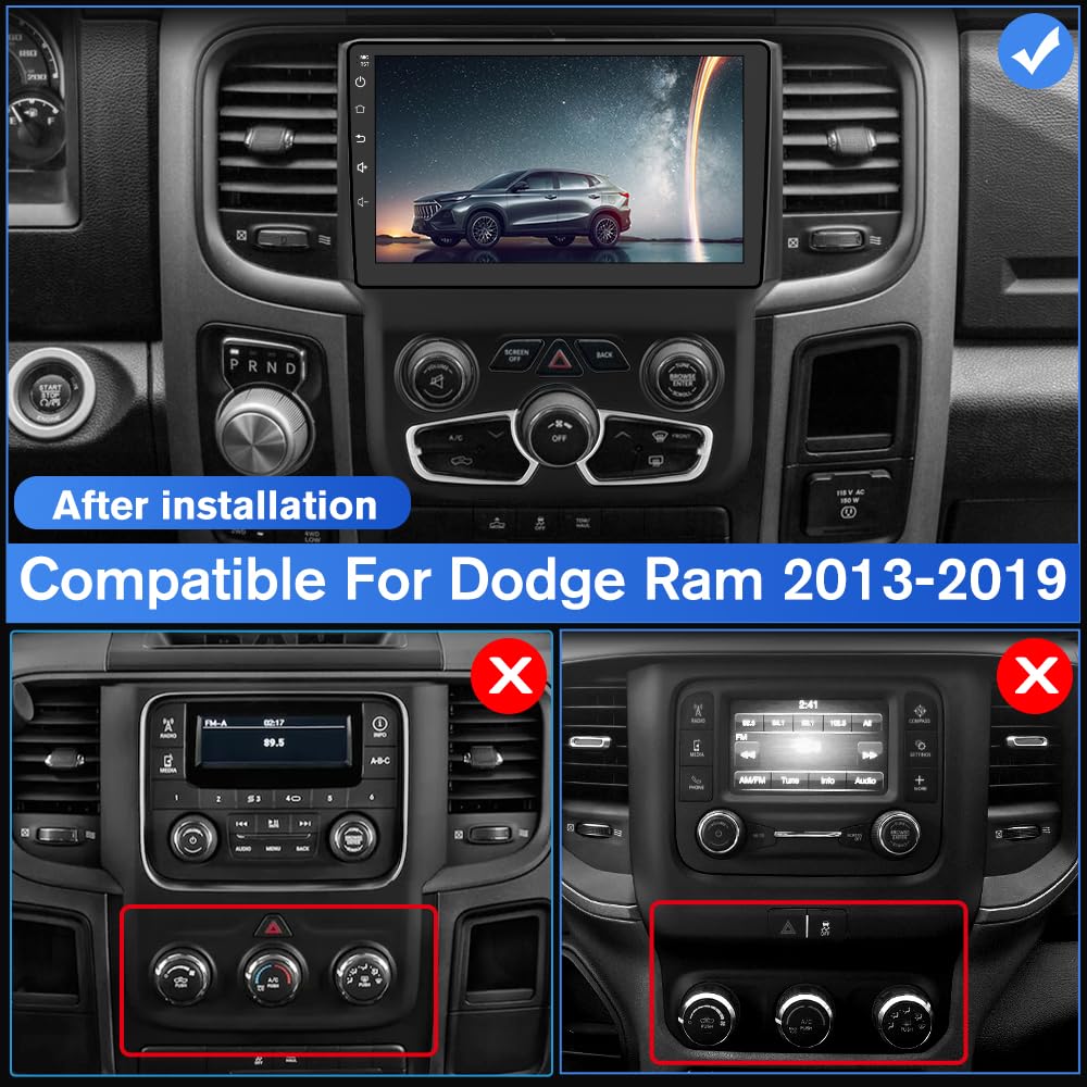 j Junsun Car Radio Stereo for Dodge Ram 2013-2019, 9" Head Unit, CarPlay/Android Auto, 2GB RAM, 32GB ROM, BT,