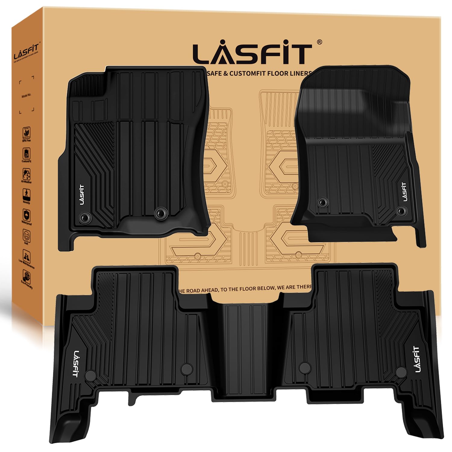 Lasfit Floor Mats For Toyota 4Runner 2013-2024 (Fit 7 Seats&5 Seats) & For Lexus Gx460 2014-2023, All Weather Tpe Custom Fit Flo