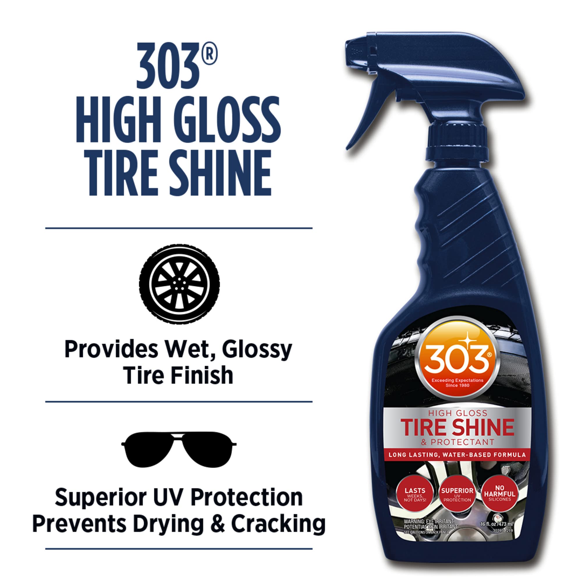 303 Products High Gloss Tire Shine - Long Lasting Water-Based Formula, 16 fl oz, Model 30395CSR, Blue