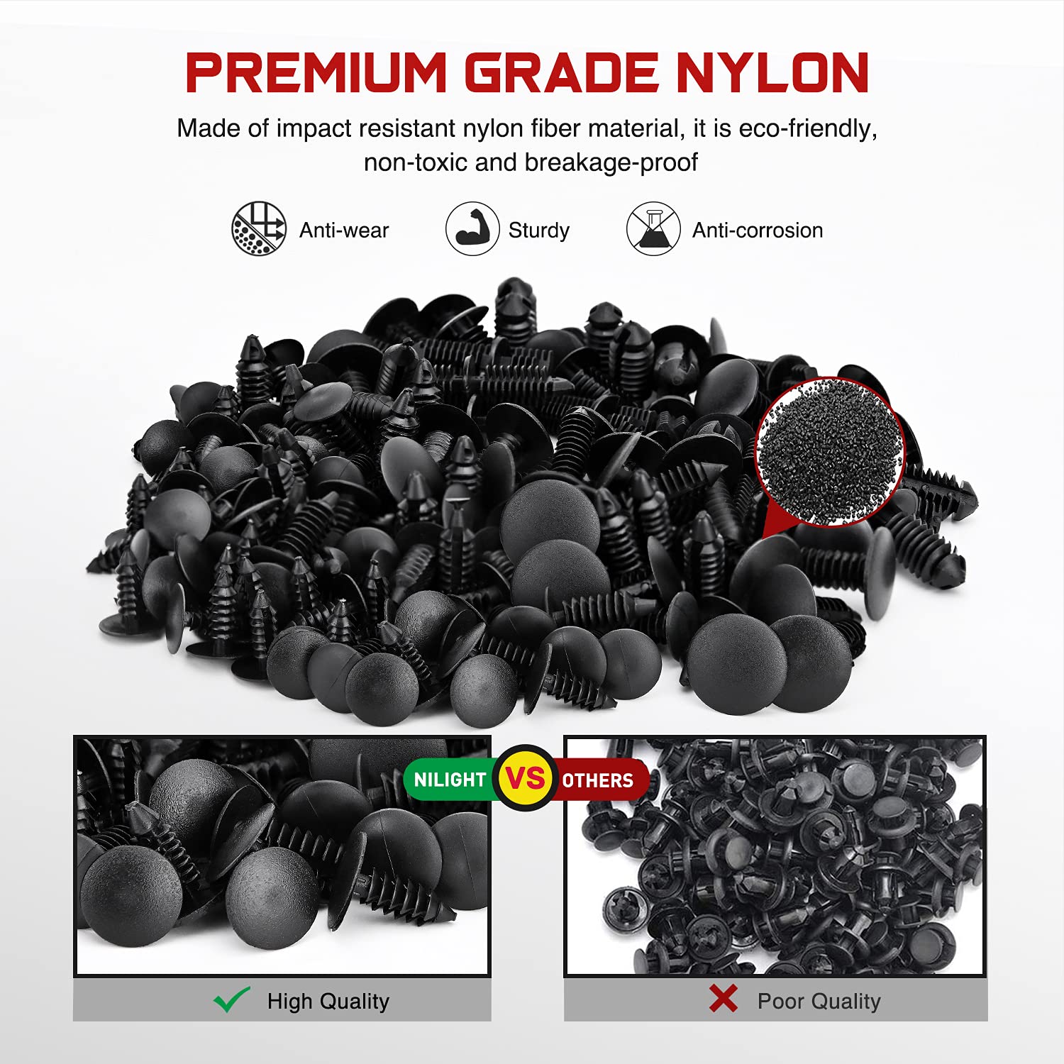 Nilight 146Pcs Automotive Christmas Tree Clips Assortment -6 Most Common Sizes Universal Auto Body Shield Retainer Fastener Clip