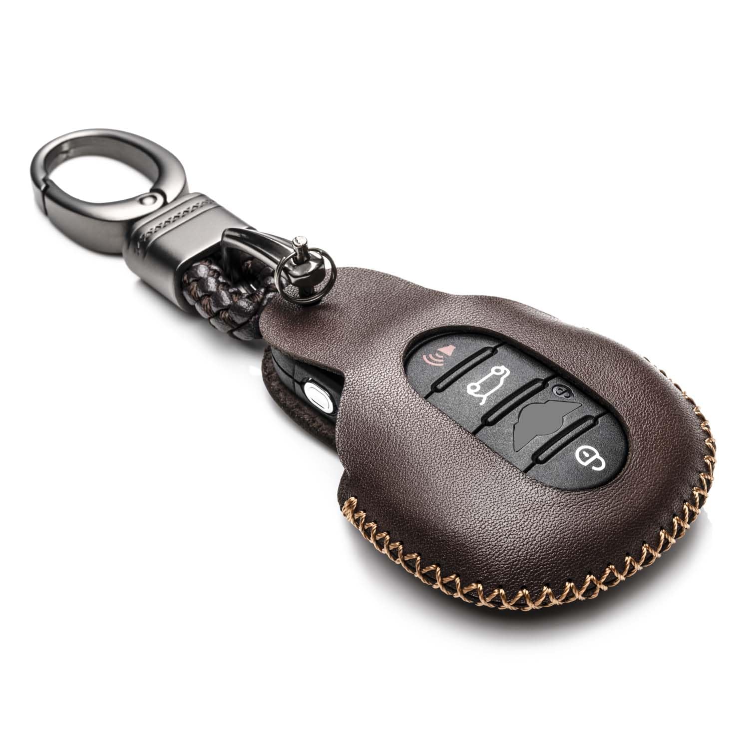 Vitodeco Genuine Leather Smart Key Fob Case Cover Protector Compatible With Mini Cooper 2015 - 2024, Clubman 2015 - 2024 (3 Or 4
