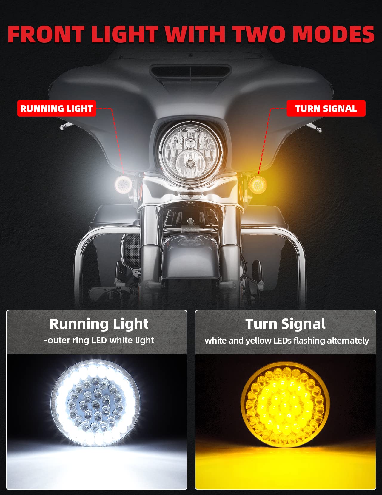 Amazicha 1157 LED Motorcycle Turn Signals 2'' Bullet Front Rear Turn Signals Lens Covers Kit Compatible for 1986-2024 Harley Tou