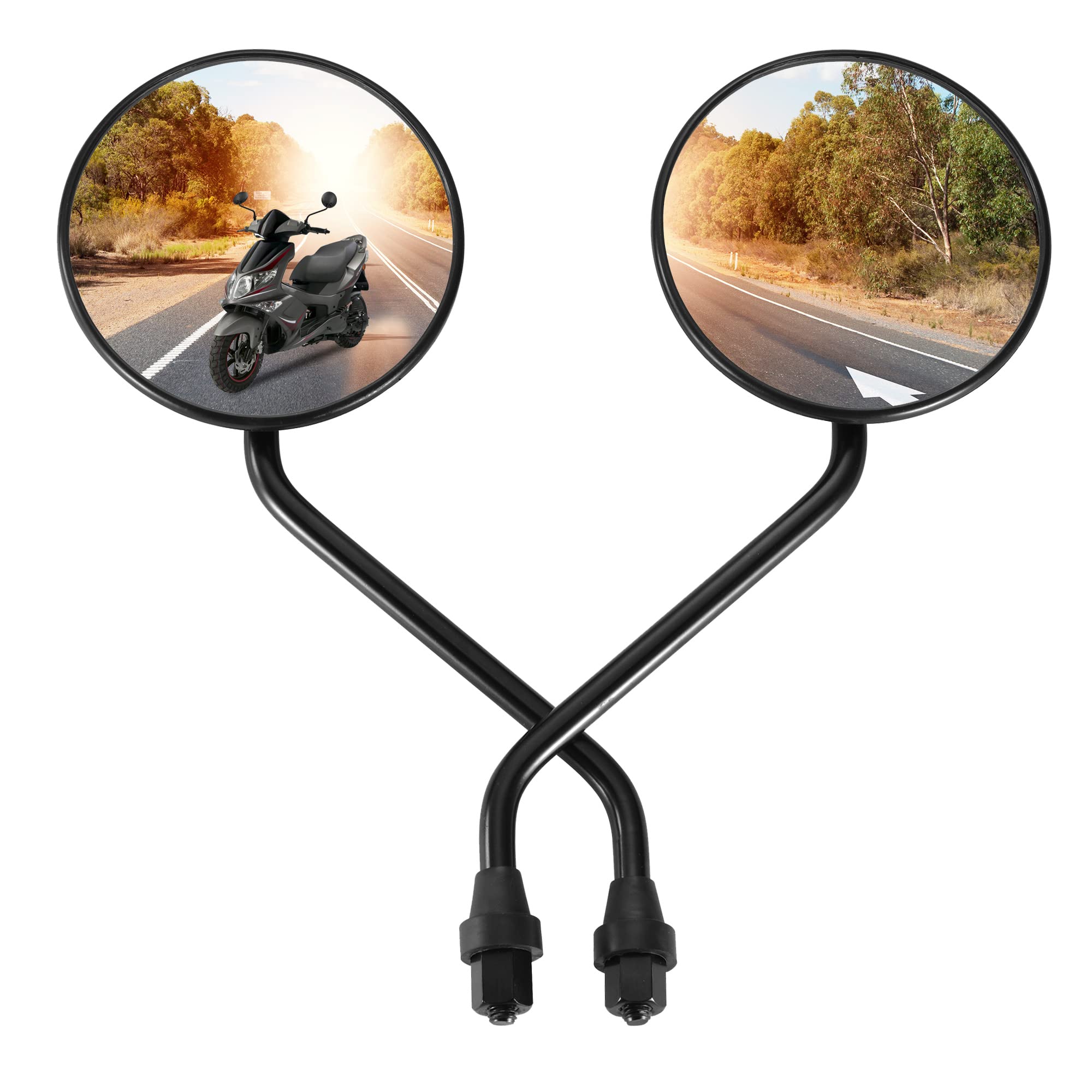 GOOFIT 2pcs Universal 8mm Black Round Plastic Rearview Mirrors for 50cc 70cc 90cc 110cc 125cc 150cc 200cc 250cc ATV Scooter Moto