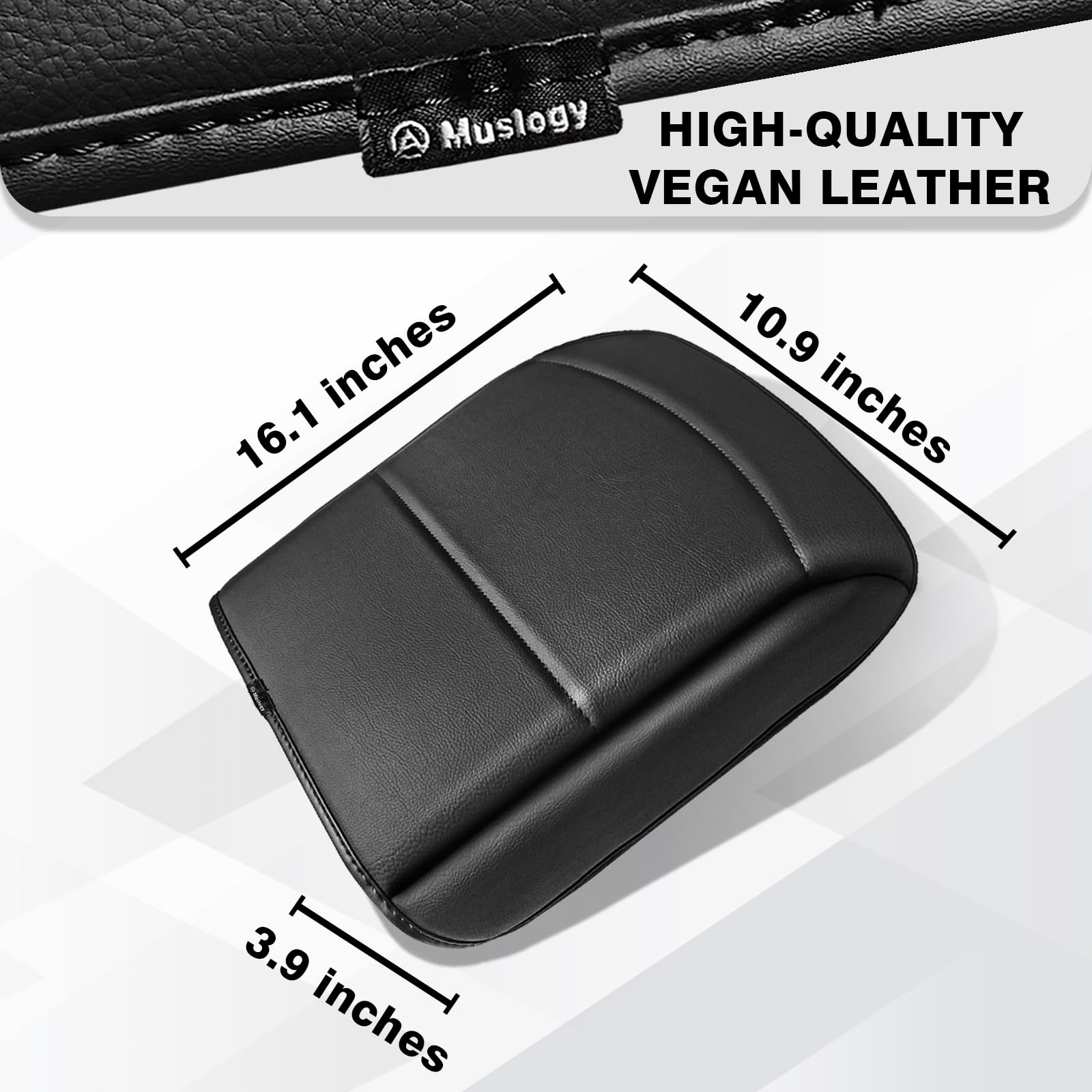 Muslogy Center Console Armrest Cover for Ford F150 2021-2026, Extra Thick Vegan Leather, Bucket Seat Only, Model MUS-ACEXTRA-44H