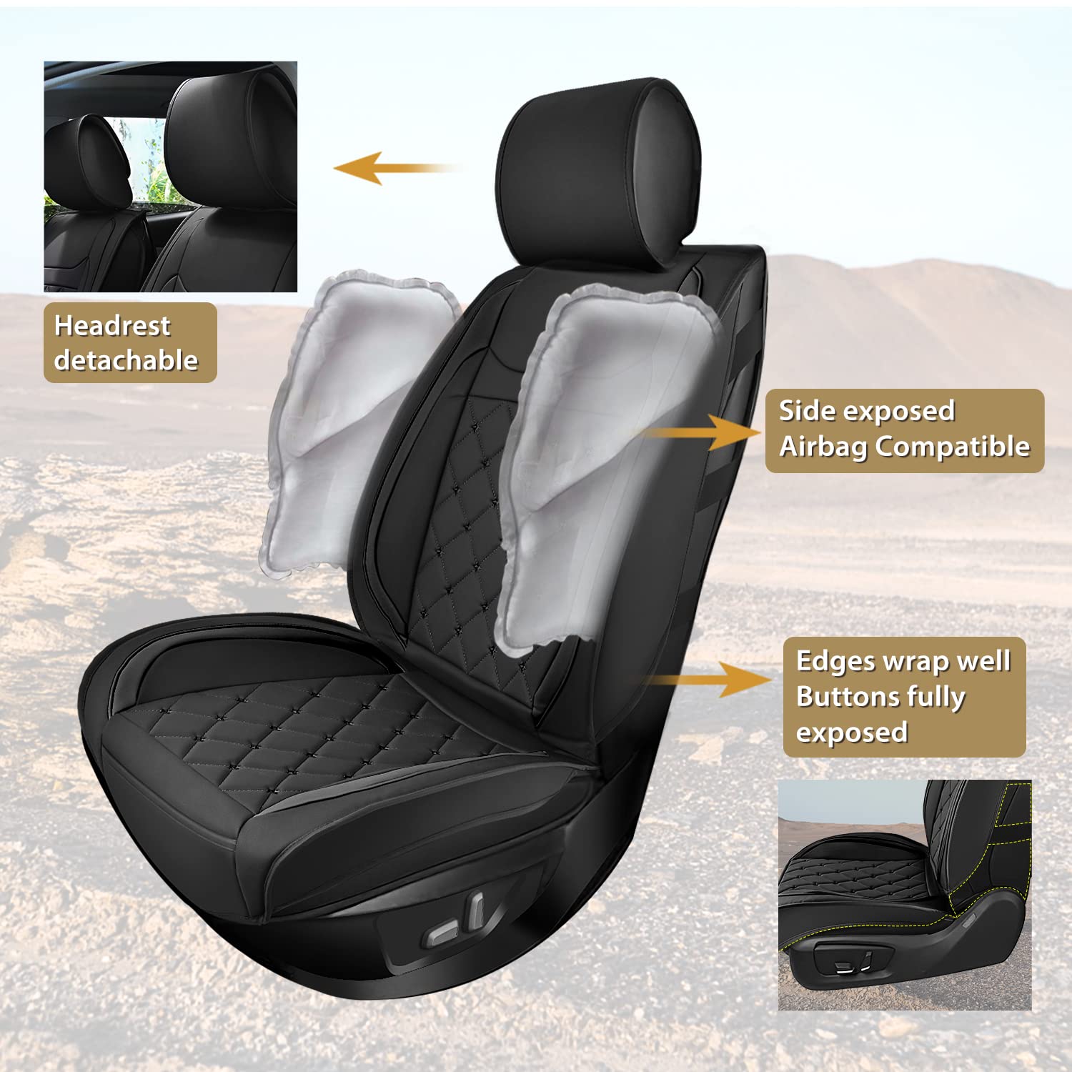 Nilight 5 Car Seat Covers Waterproof Faux Leather Cushions Anti-Slip Universal Fit For 5 Passenger Cars Hyundai Honda Accord Kia