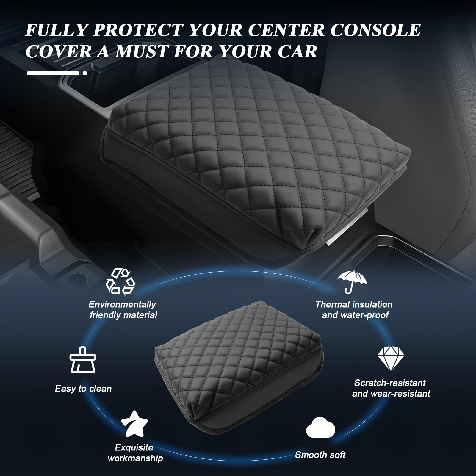 BIBIBO Center Console Cover for 2024-2025 Toyota Tacoma - Black Armrest Pad & Lid Protector