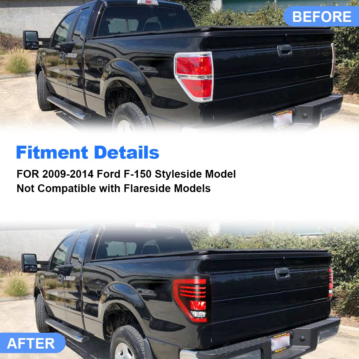 ROXX LED Sequential Tail Lights for 2009-2014 Ford F-150 Pickup, Black, Driver & Passenger Side, Model KD-WJ2025-0706J-05