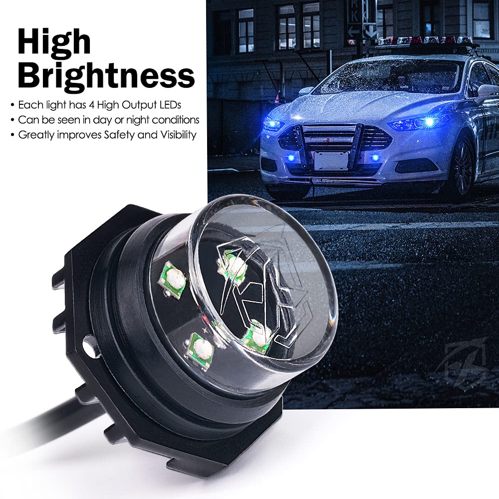 Xprite Blue Led Hideaway Strobe Police Lights Kit, 20 Flashing Patterns W/Control Panel For Headlights Taillights Hazard Warning