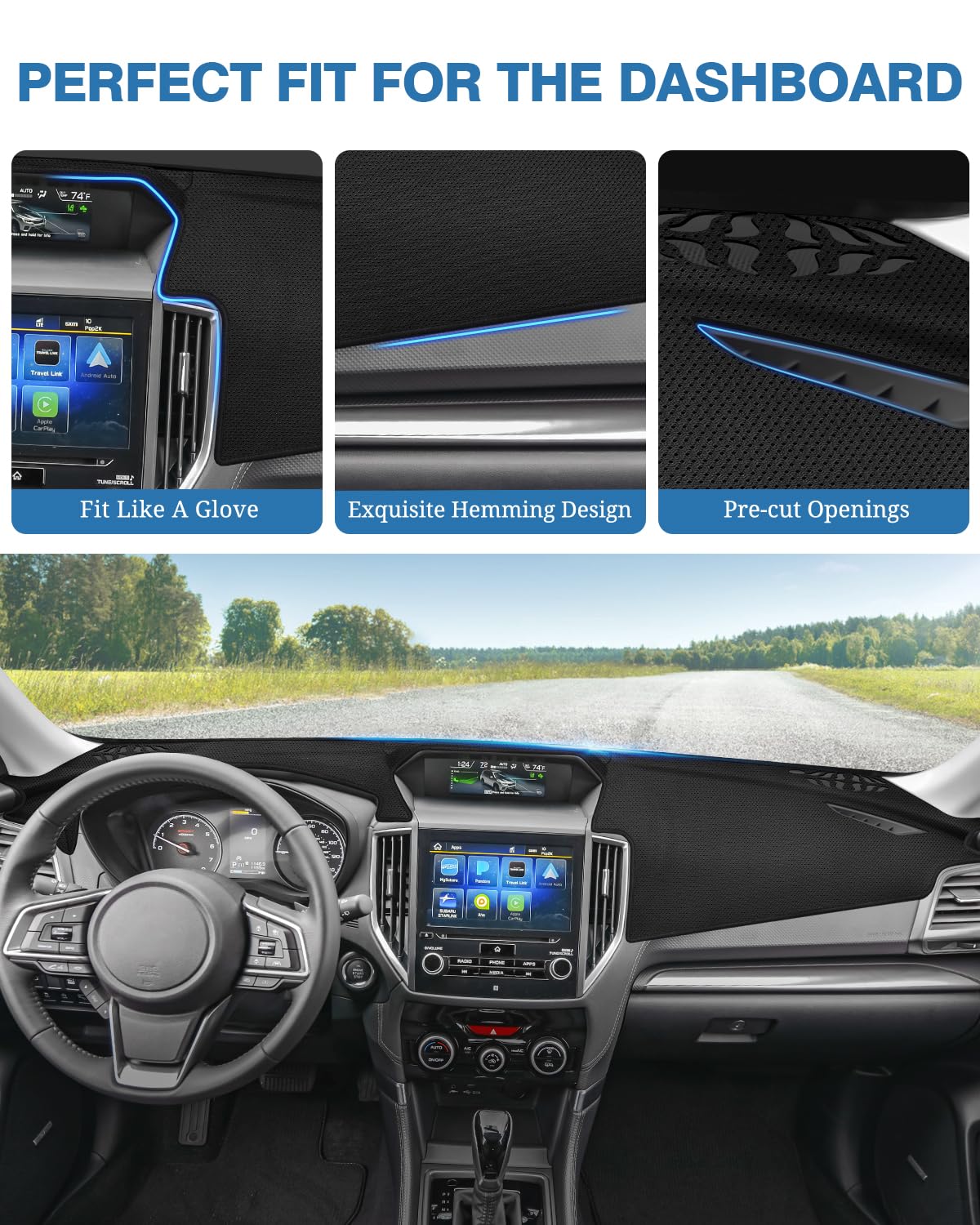 FIILINES Dash Cover for Subaru Forester 2019-2024, Black Fabric Mat, Non-Slip Sunshade, Model FIILINES0706