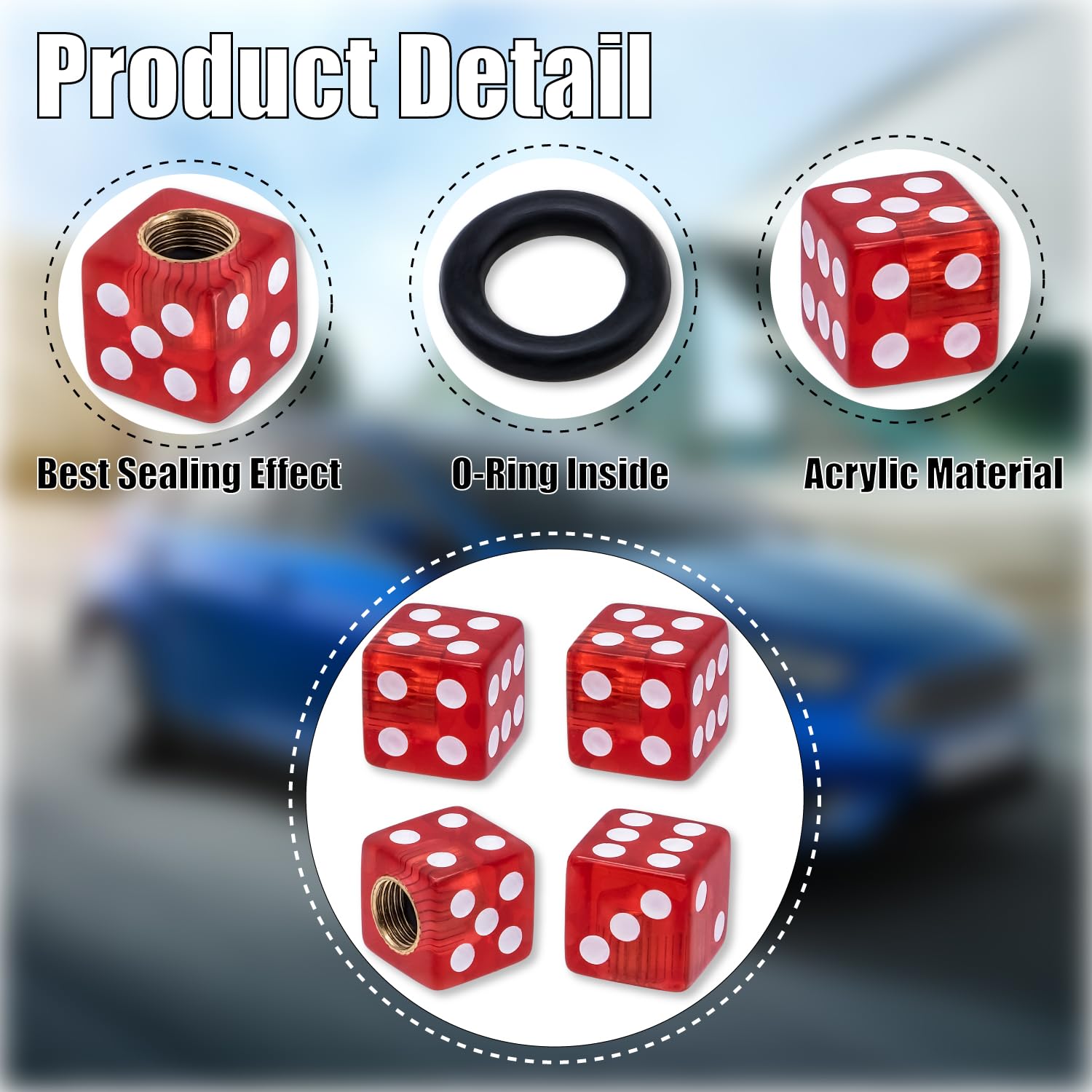 Meajoo 8Pcs Dice Shape Tire Valve Stem Caps, Universal Copper Core Dustproof Tire Valve Stem Covers For Cars, Suv, Trucks, Bikes