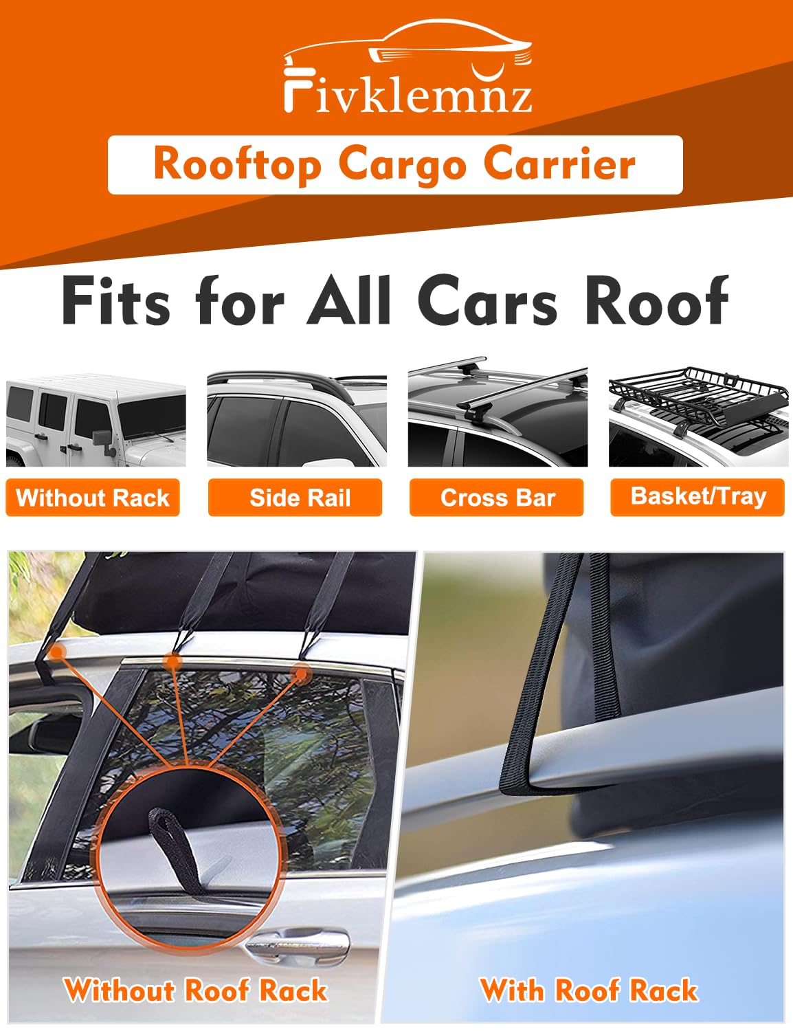 FIVKLEMNZ Rooftop Cargo Carrier Bag - Waterproof 30 Cubic Feet with Anti-Slip Mat, Reinforced Straps & Luggage Lock