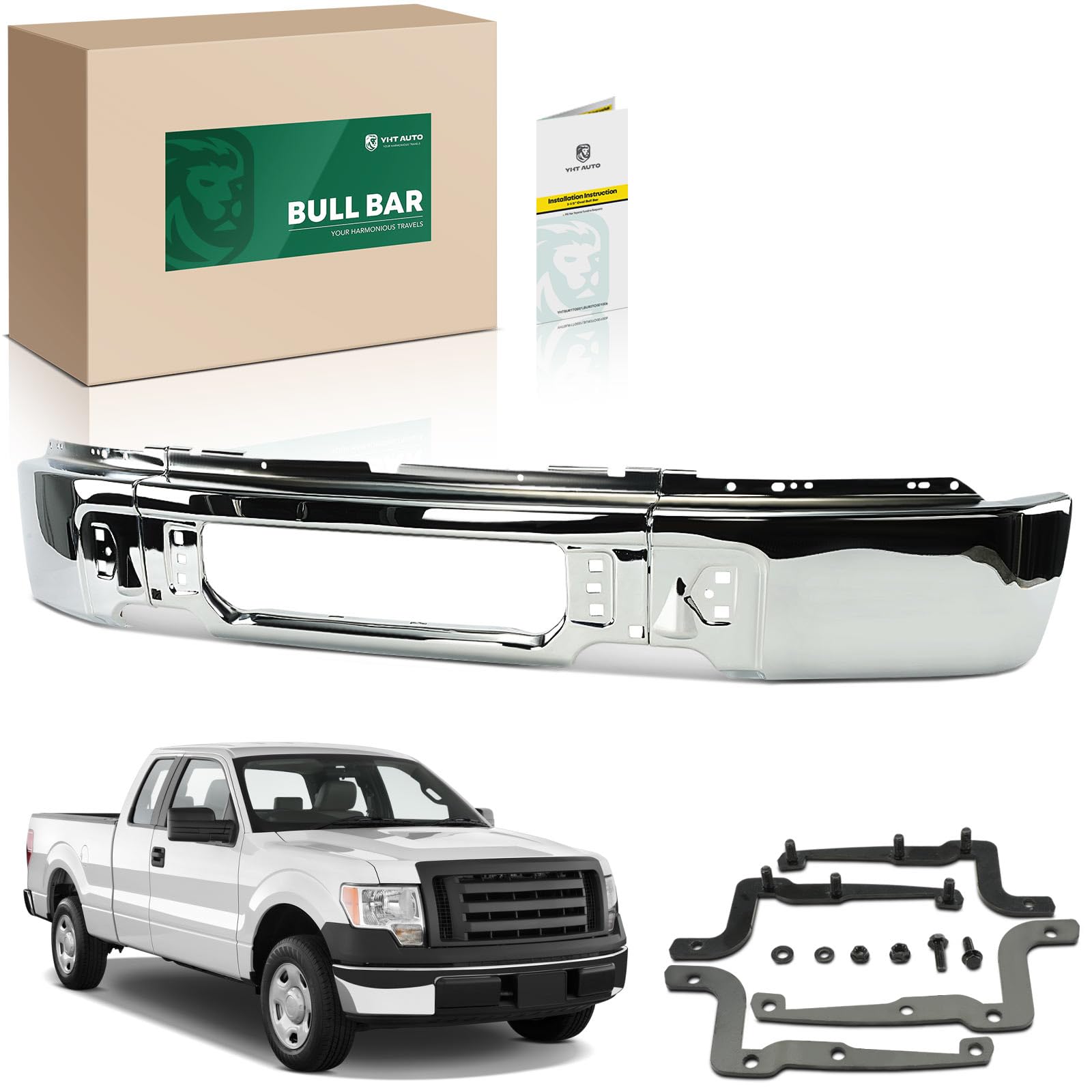 YHTAUTO Front Bumper Face Bar Compatible with Ford F-150 2009 2010 2011 2012 2013 2014, without Fog Light Holes, Steel Chrome Bu