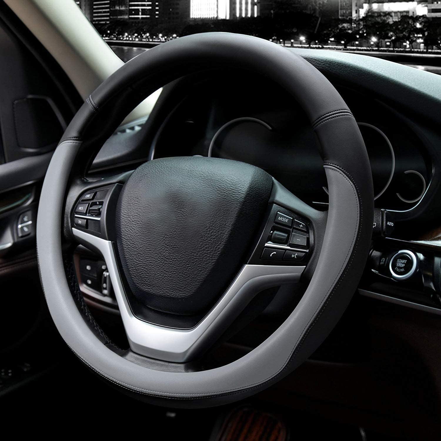 Valleycomfy Microfiber Leather Steering Wheel Cover - Large Size 15.5"-16" - Gray - Fits F150 F250 Ram 4Runner Tacoma Tundra Model S X