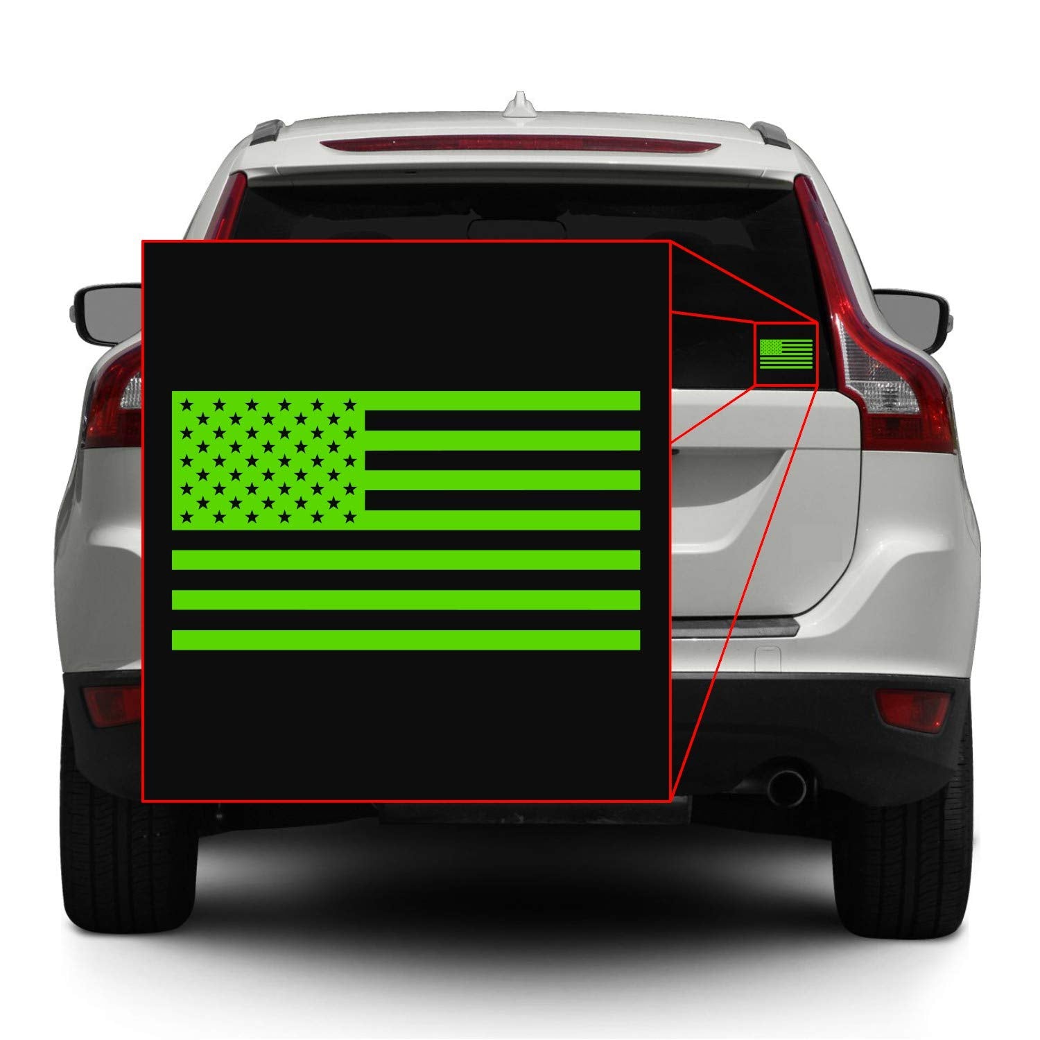 American Us Flag [Pick Color/Size] Vinyl Decal Sticker For Laptop/Car/Truck/Window/Bumper (7.5In X 4.2In [3-Pack], Matte Lime Gr