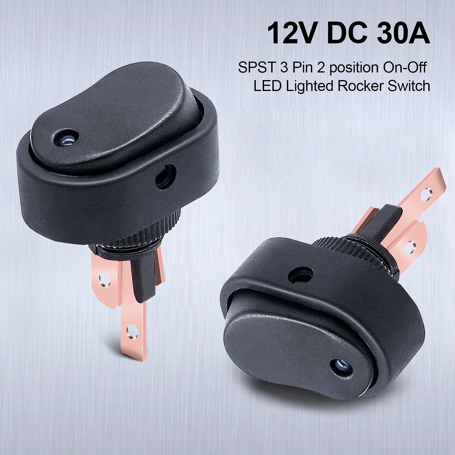 Twidec/4Pcs Led Lighted Rocker Switch Toggle 12V 30A Spst 3 Pin On-Off 4 Colour Round Dot Switch For Car Boat Marine Asw-20D-4C