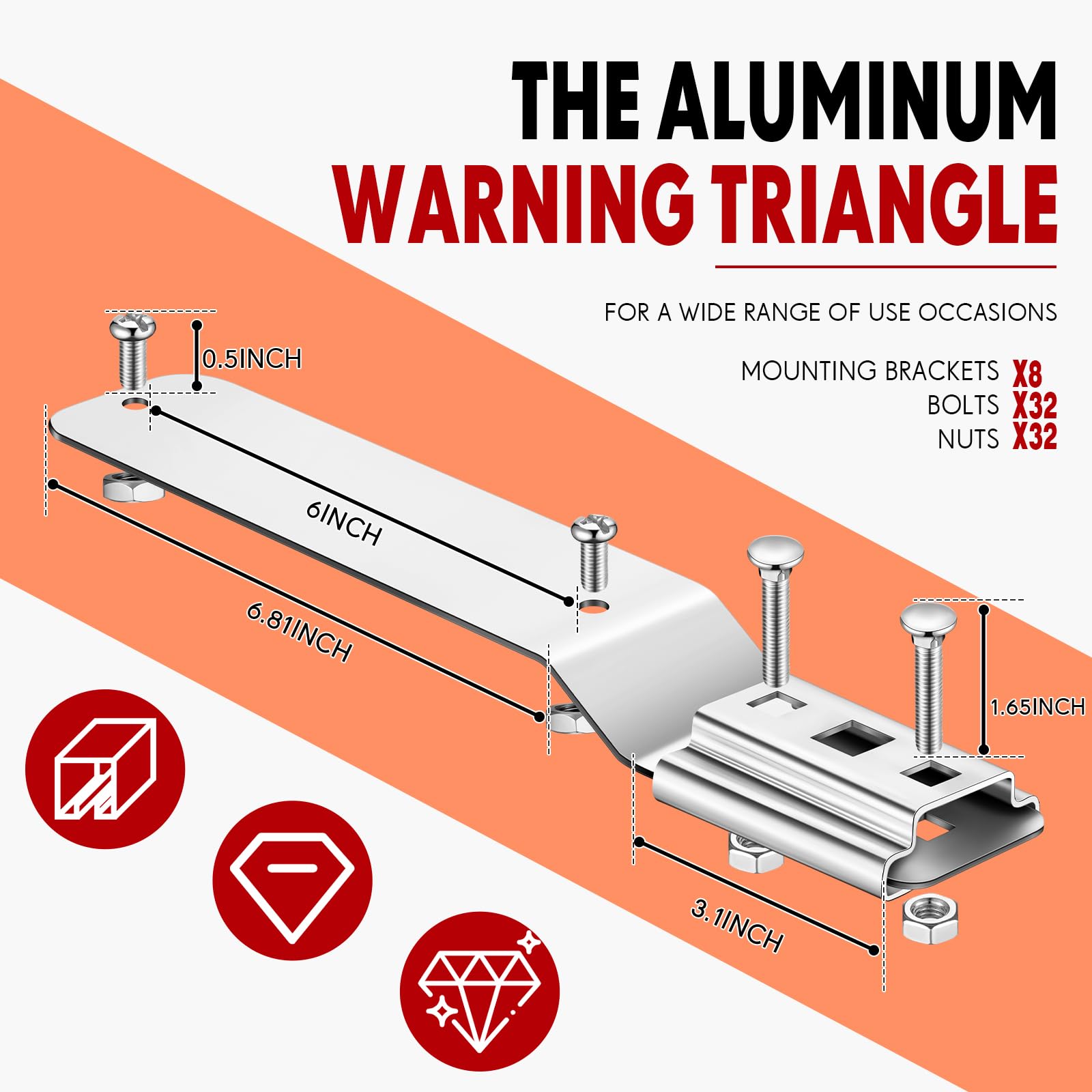 Yaocom Slow Moving Vehicle Sign Set - 8 Triangle Aluminum Warning Signs, 14 x 16 Inch, Red with Mounting Bracket for Golf Cart & Tractor