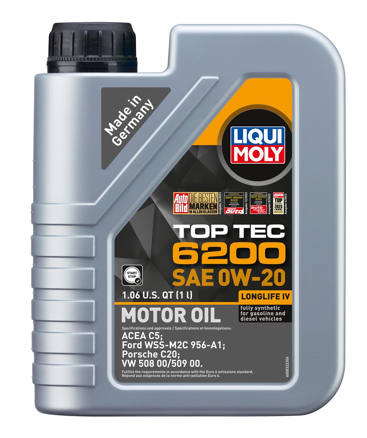 LIQUI MOLY Top Tec 6200 SAE 0W-20 | 1 L | Synthesis technology motor oil | SKU: 20236