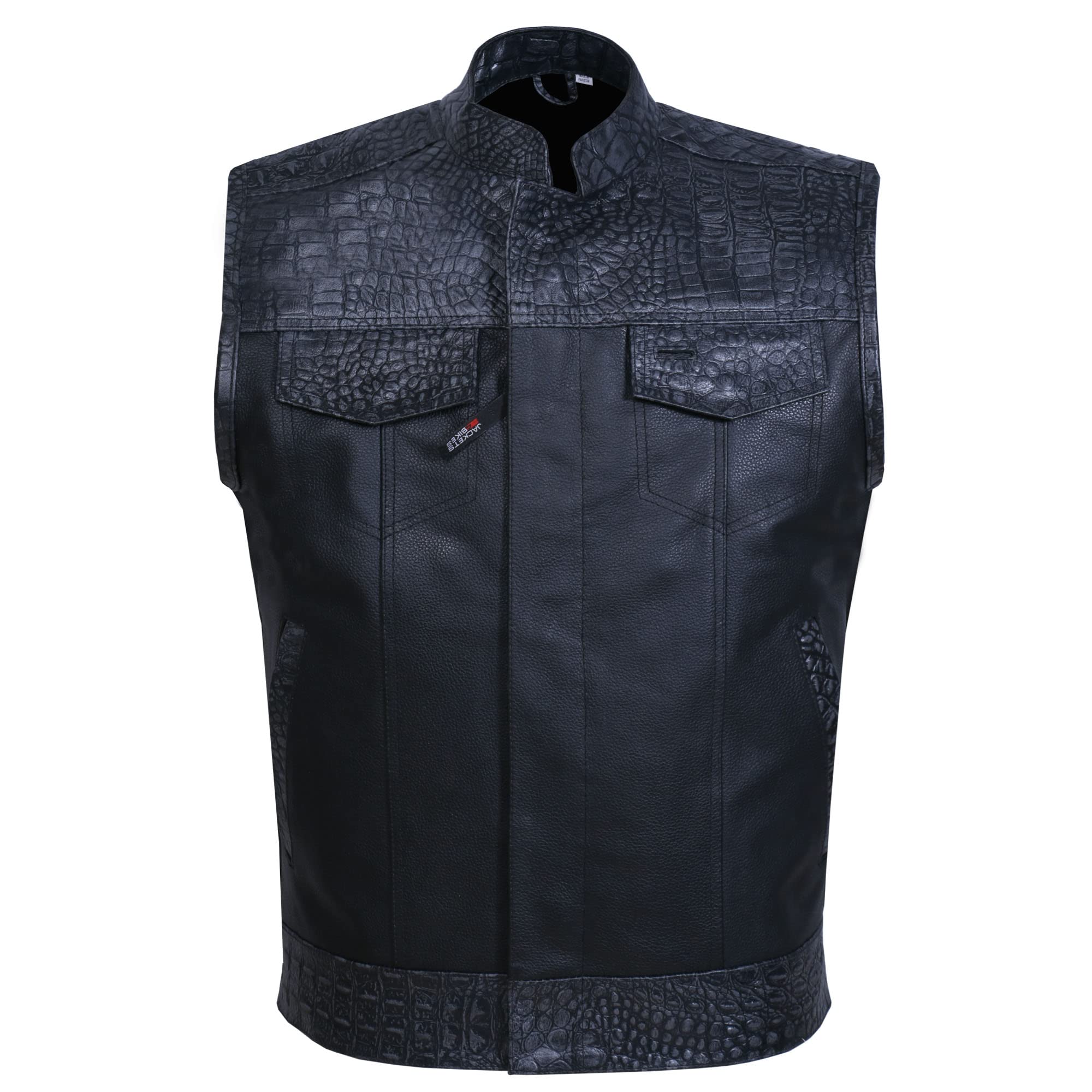 Soa Men 'S Leather Motorcycle Concealed Gun Pockets Biker Club Vest W/Armor Crocodile Black L