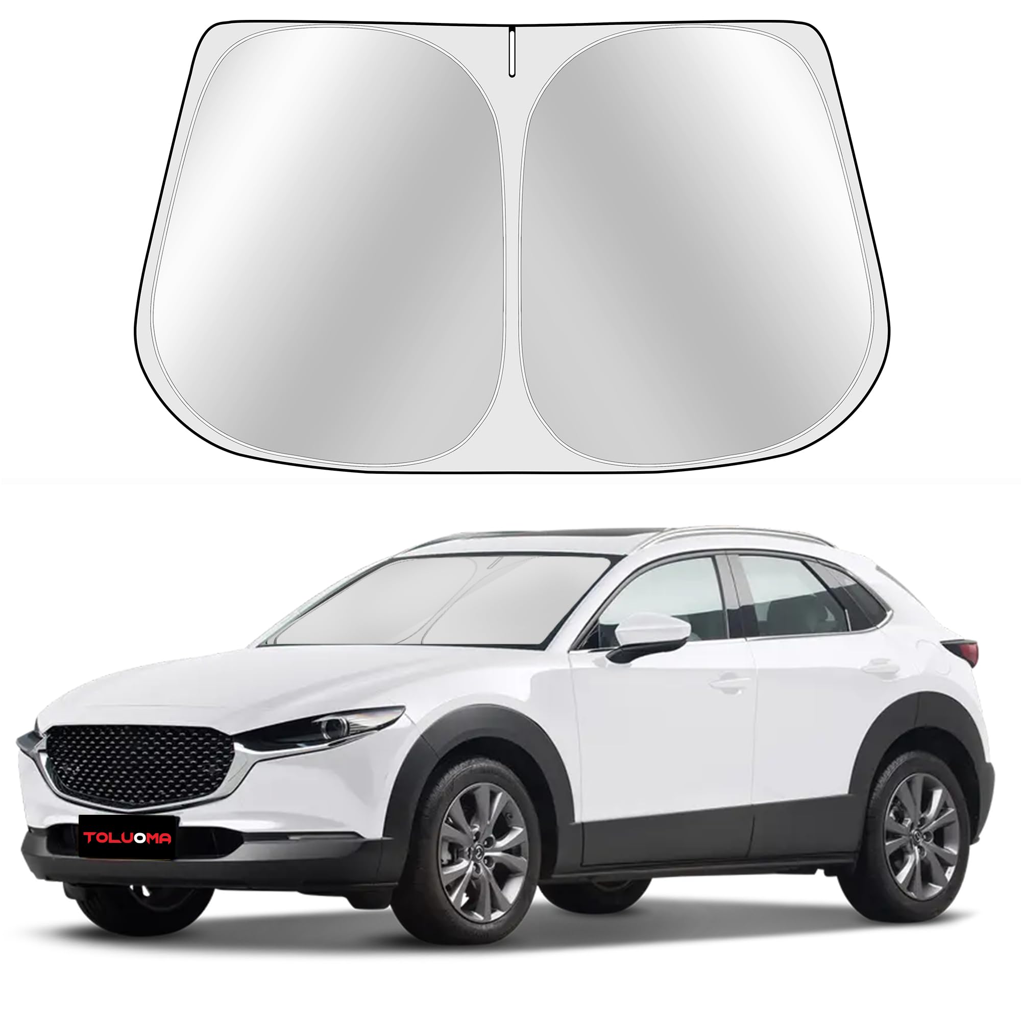 Toluoma Custom Fit Windshield Sun Shade For Mazda Cx-30 2019-2025 - Cx30 Sunshade Full Coverage, 210T Reflective Fabric, Double-