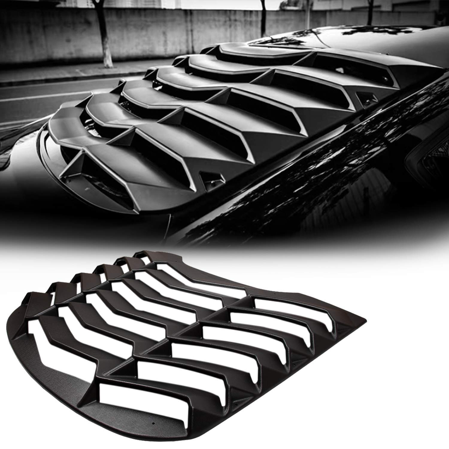 CUMART Rear Window Louvers Sun Shade Cover, Matte Black, 2015-2021 Ford Mustang, Acrylonitrile Butadiene Styrene
