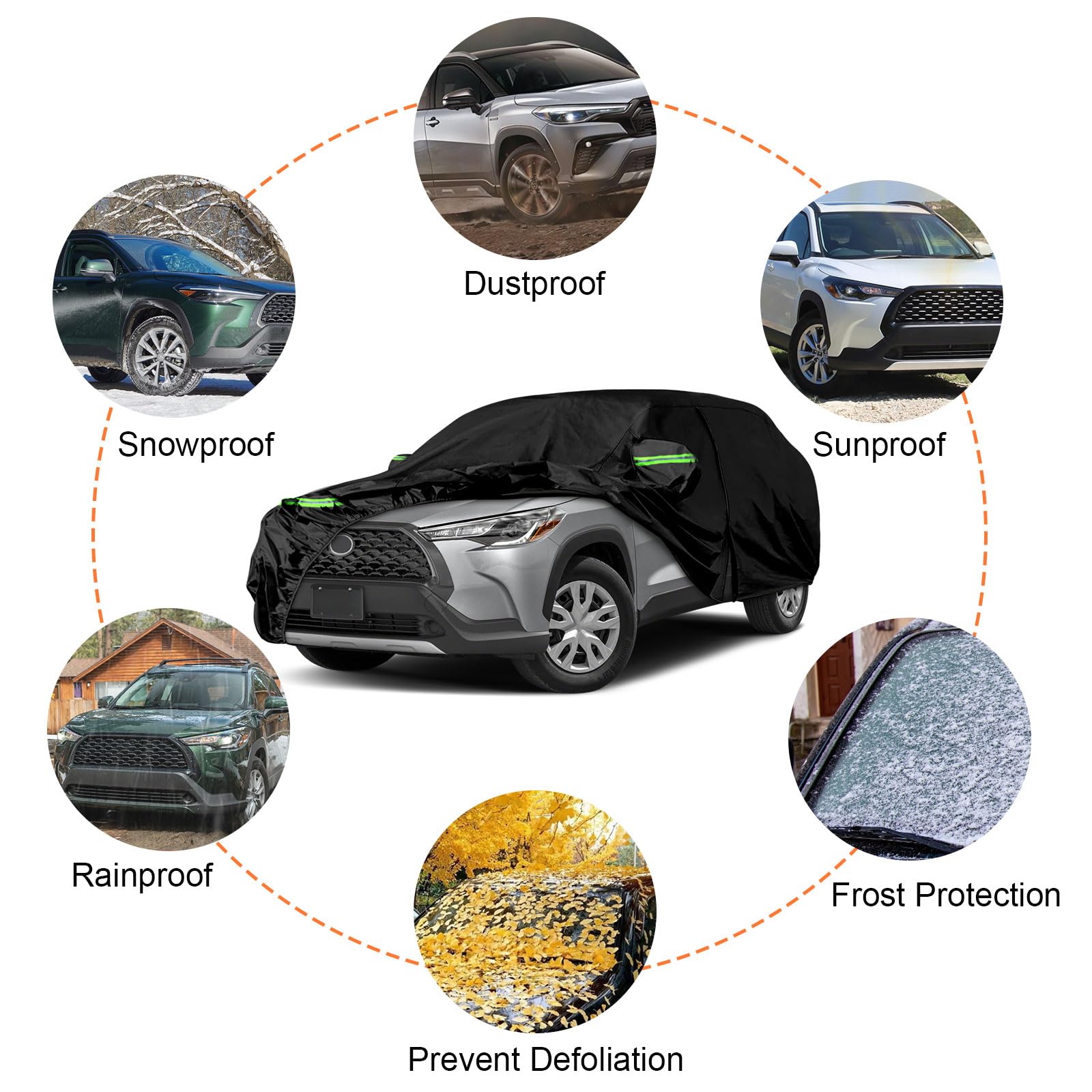 Waterproof Car Covers Replace For 2020-2025 Toyota Corolla Cross, 6 Layers All Weather Car Cover With Zipper Door & Windproof Ba