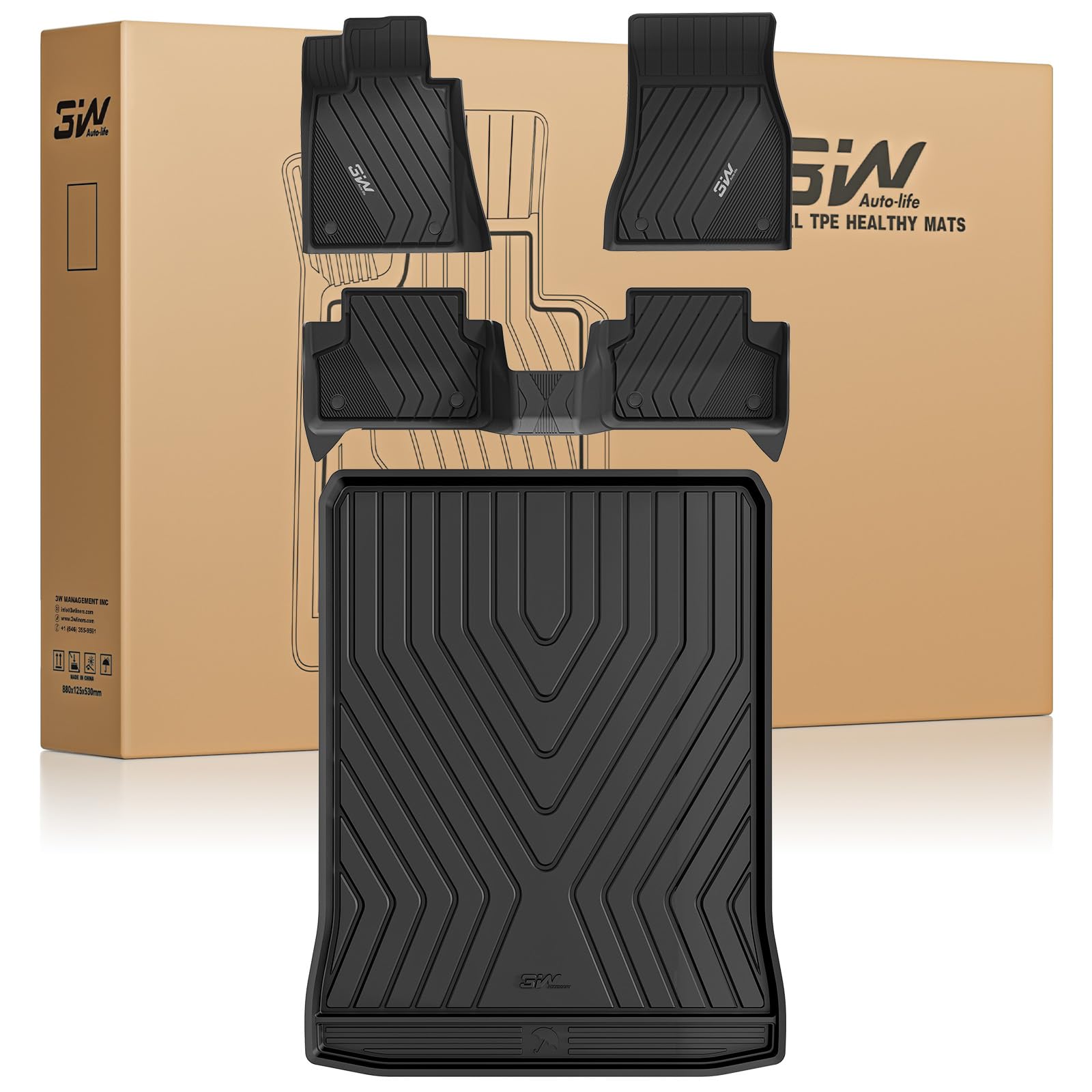 3W Floor Mats & Cargo Liner Fit for BMW 5 Series G30 2017-2023 All Weather TPE Floor Liner Custom Fit for BMW G30 5 Series 520i 