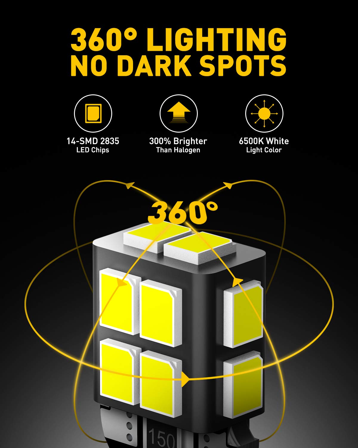 Auxito 194 Led Bulb 6000K White 168 2825 W5W T10 Wedge 14-Smd Interior Car Bulbs Replacement For Dome Map Door Courtesy Trunk Pa