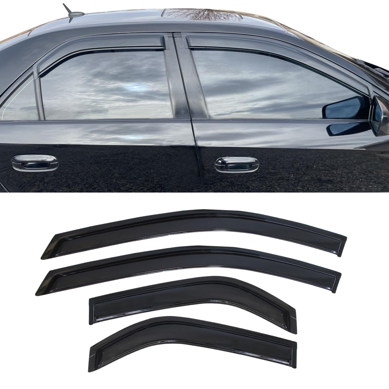 Window Visor Compatible with 2003-2007 Cadillac CTS, Slim Style Acrylic Black Sun Rain Guards Cover by IKON MOTORSPORTS, 2004 20