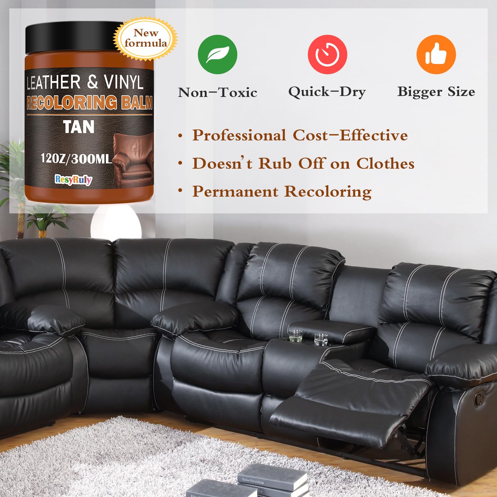 Resyruly Saddle Tan Leather Dye Kit - Light Brown Polymer Paint for Car Seats, Furniture, Shoes, and Accessories