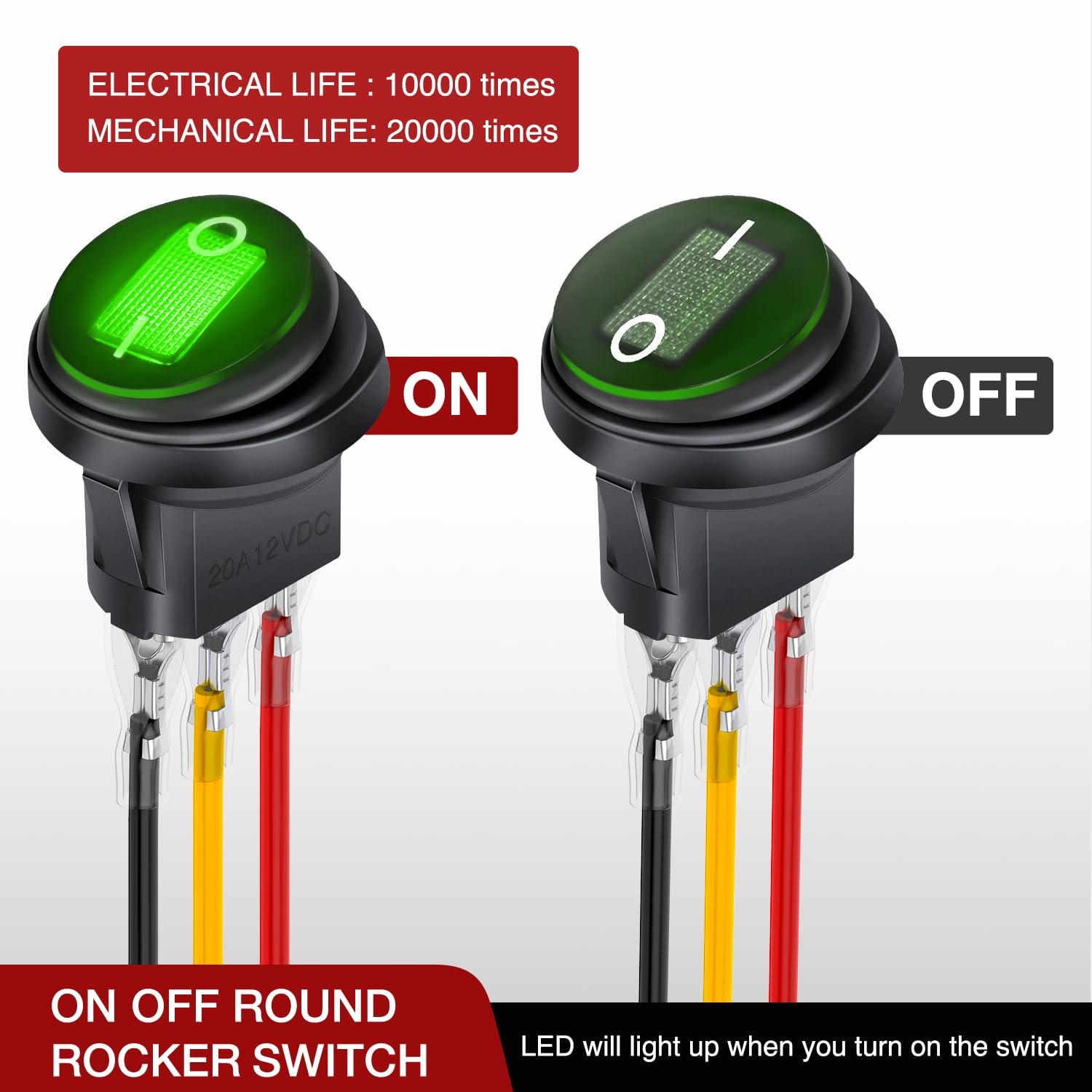 Nilight 5Pcs Waterproof Round Rocker Toggle Green Led Switch 12V 20A 3 Pin On Off Spst For Car Truck Boat Marine Automotive Rv W
