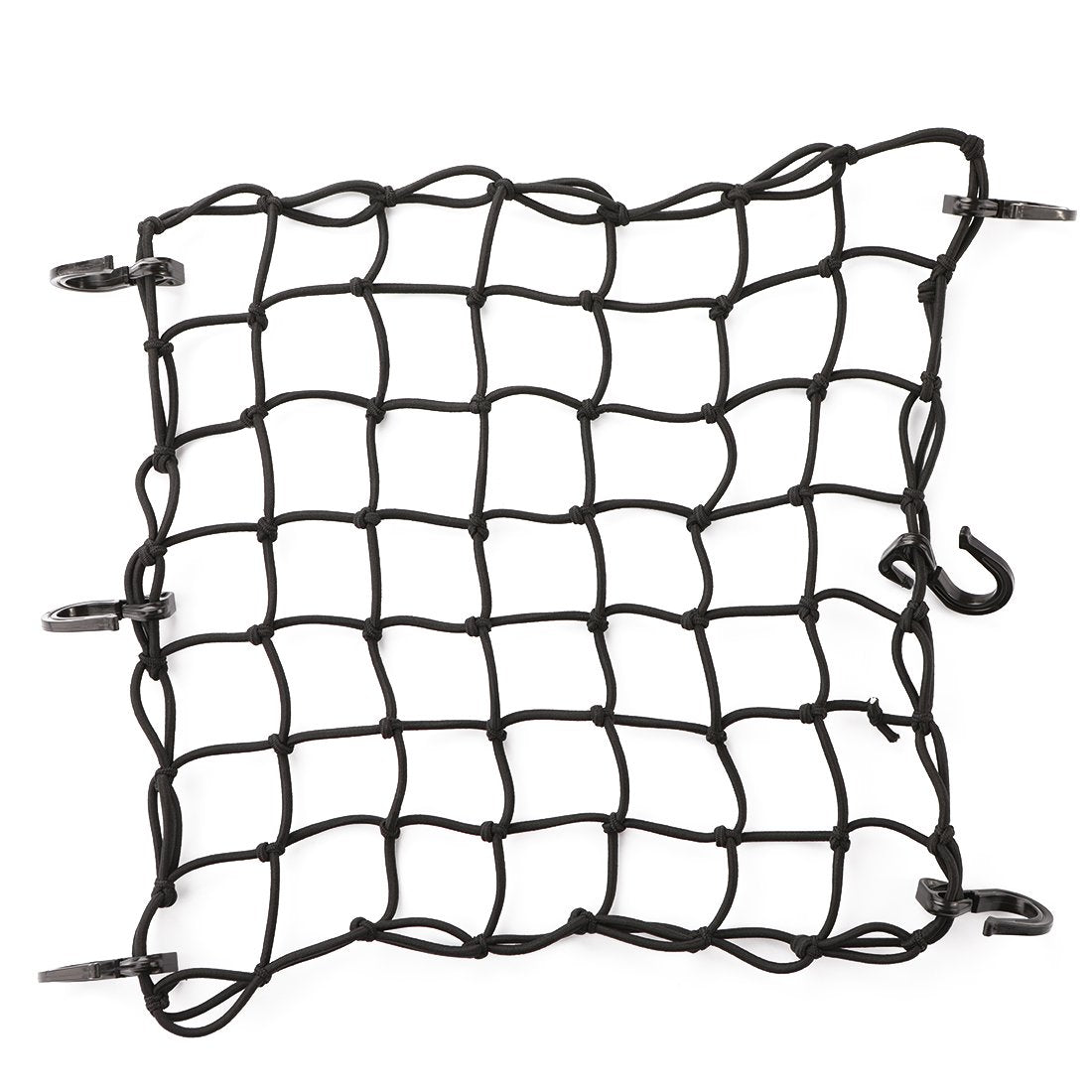 Czc Auto 15''X15'' Black Latex Bungee Cargo Net Strech To 30''X30'', Gear Helmet Luggage Netting With 2''X2'' Small Mesh And 6 A