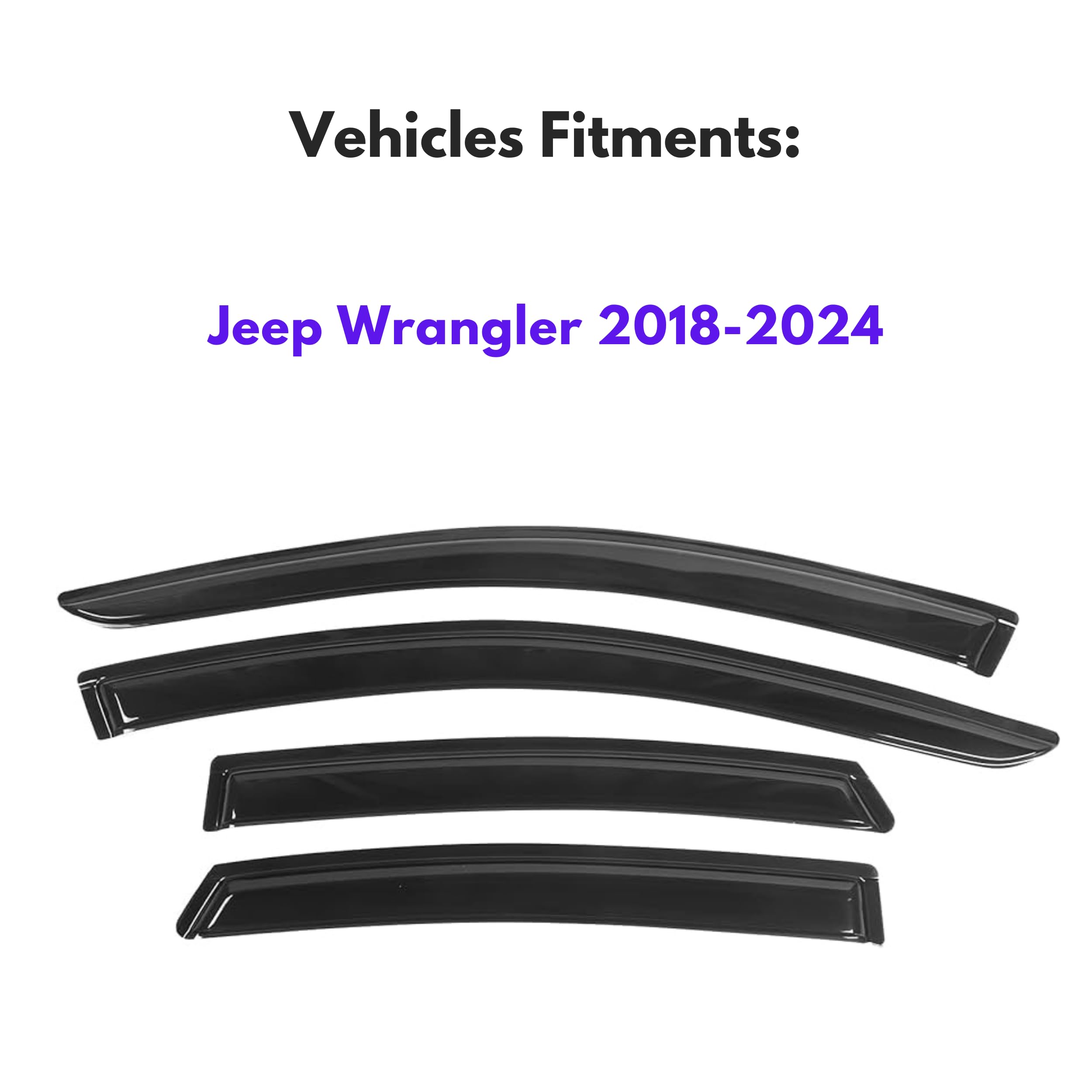 Ig Window Visor For Jeep Wrangler Jl Unlimited 4-Door 2018-2024 & Jeep Gladiator 4-Door 2020-2024, Rain Guard Tape-On Side Vent